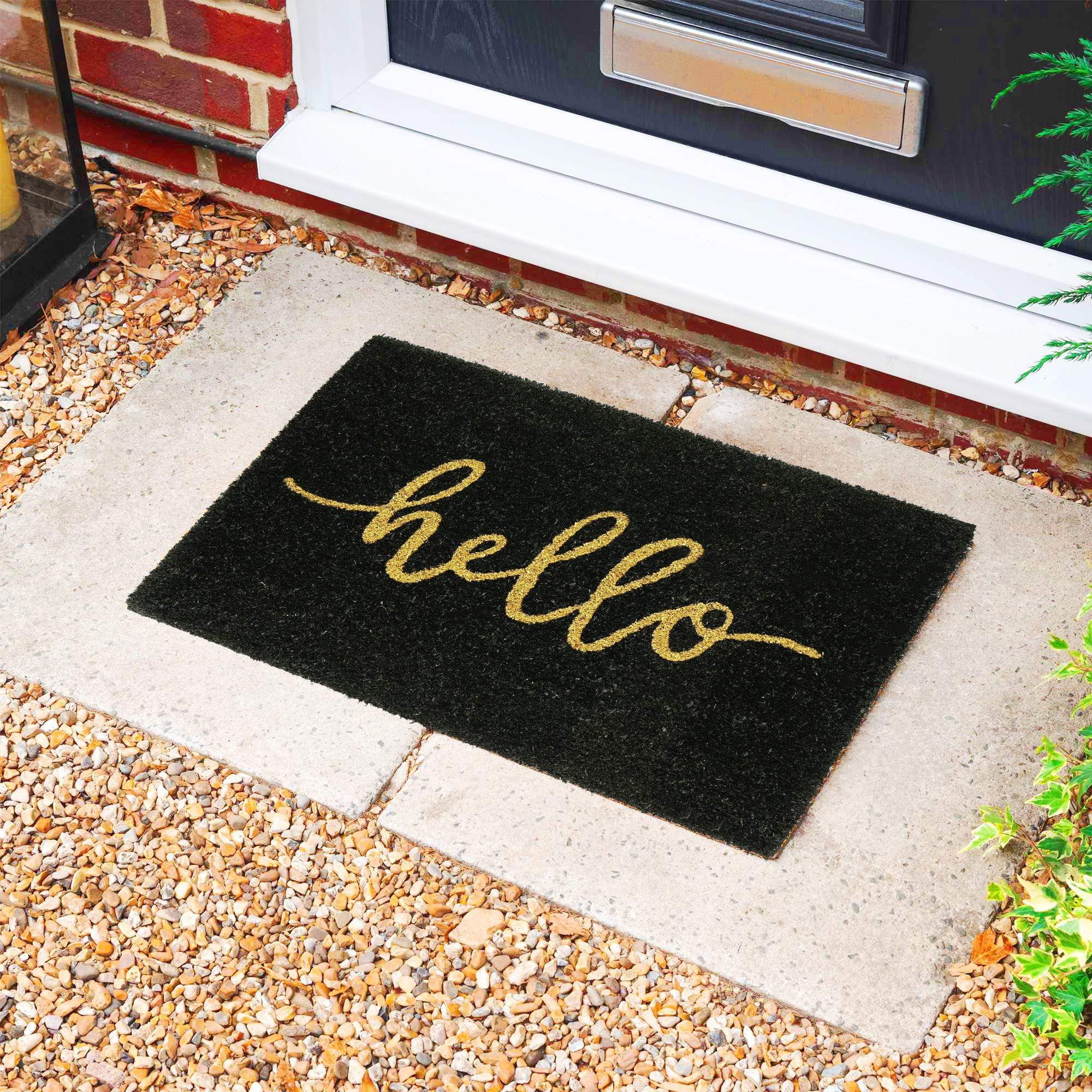 60cm x 40cm Black Hello Coir Door Mat