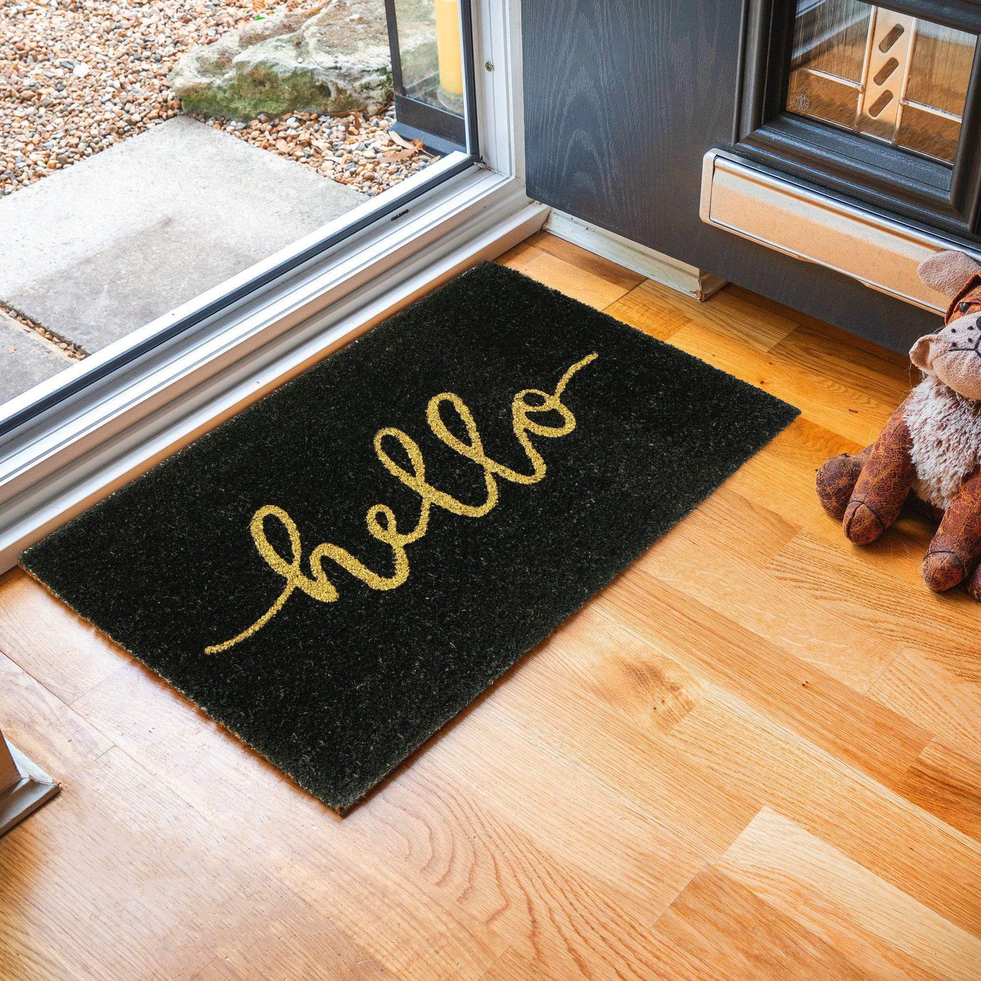 60cm x 40cm Black Hello Coir Door Mat