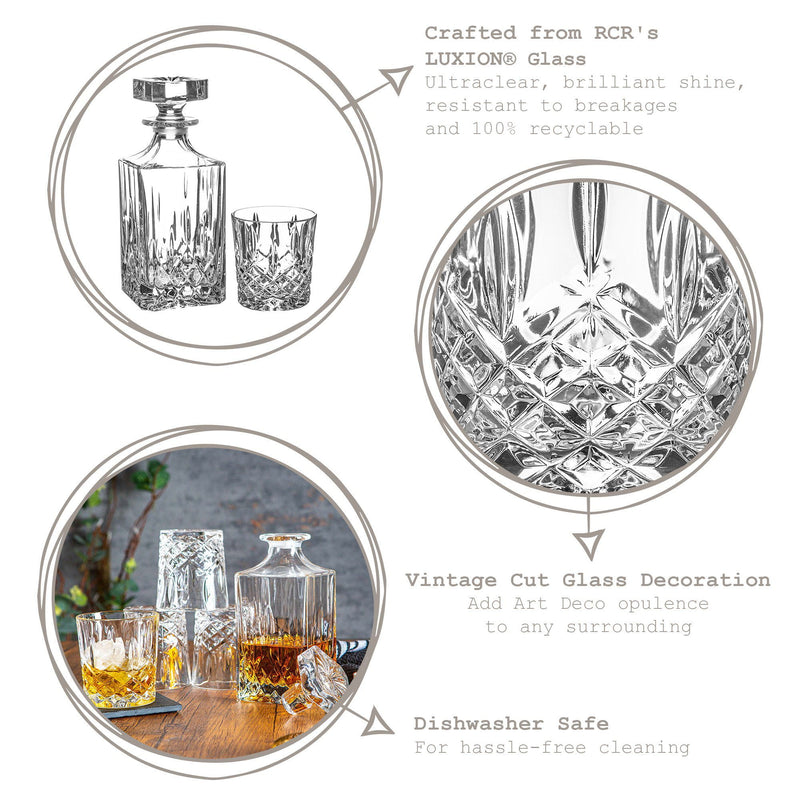5-Piece Orchestra Whiskey Decanter & Glasses Set - By RCR Crystal