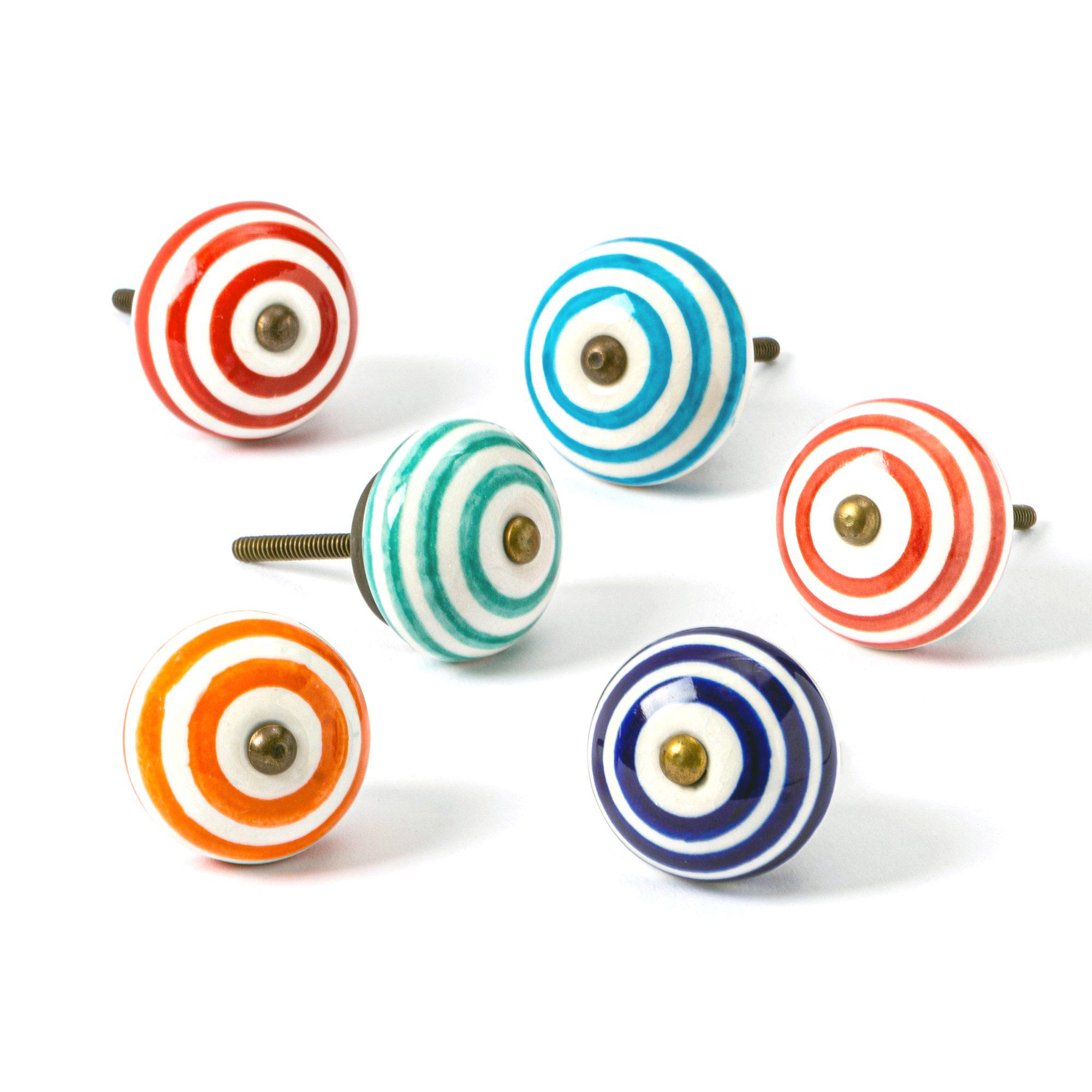 Nicola Spring Round Ceramic Cabinet Knobs - Stripe - 6 Colours