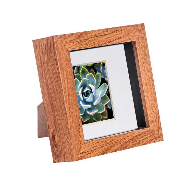 4" x 4" Dark Wood 3D Box Photo Frame - with 2" x 2" Mount - By Nicola Spring