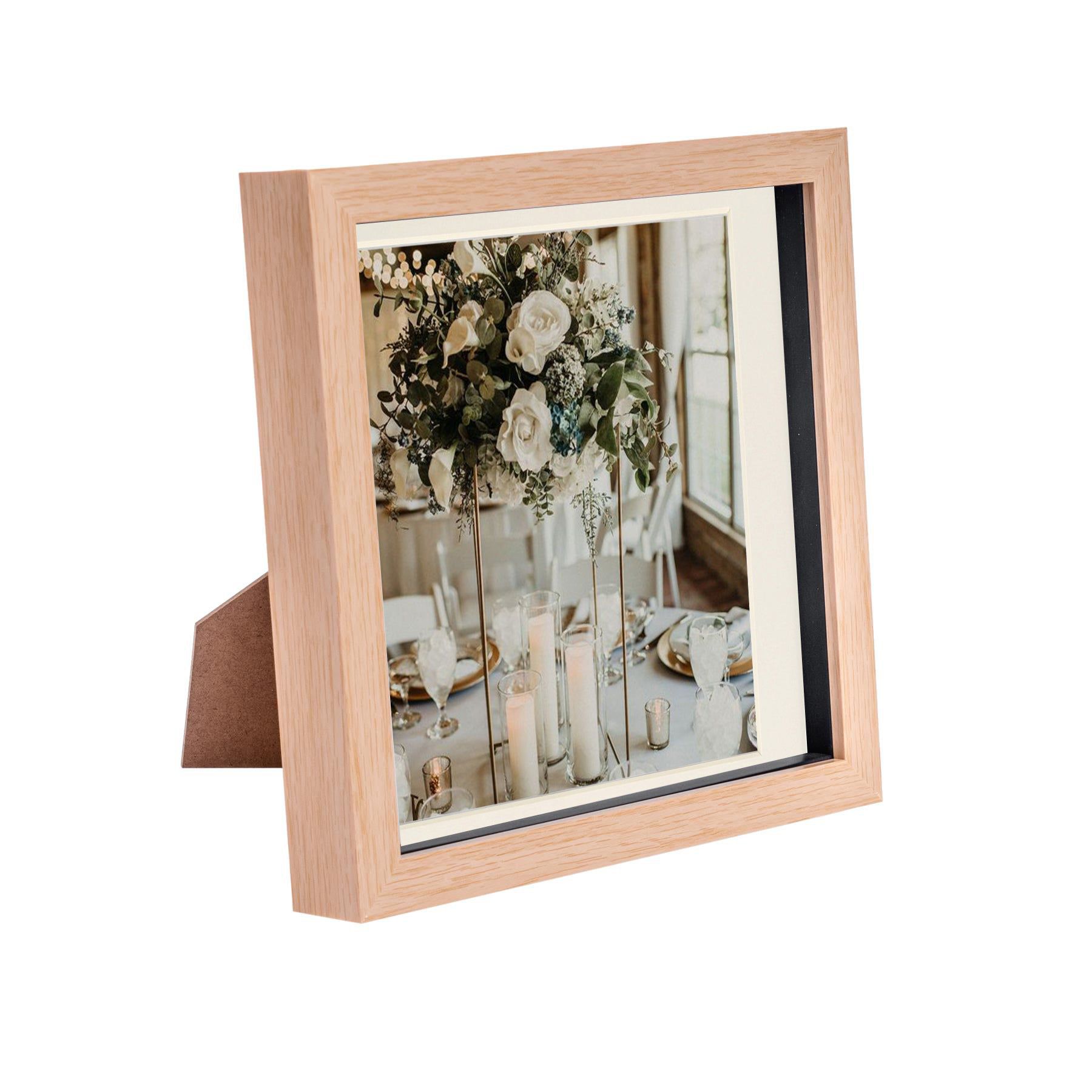 8" x 8" Light Wood 3D Box Photo Frame - with 6" x 6" Mount