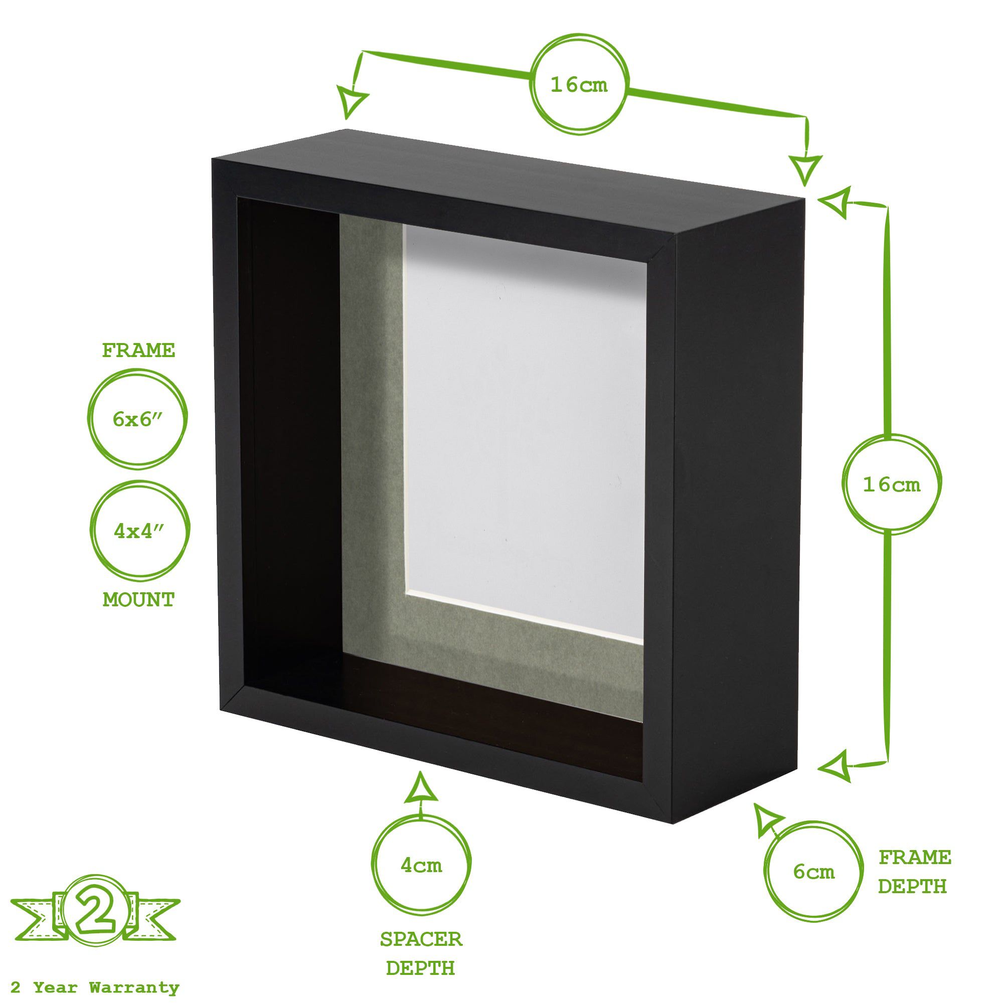 6" x 6" 3D Deep Box Black Photo Frame with 4" x 4" Mount