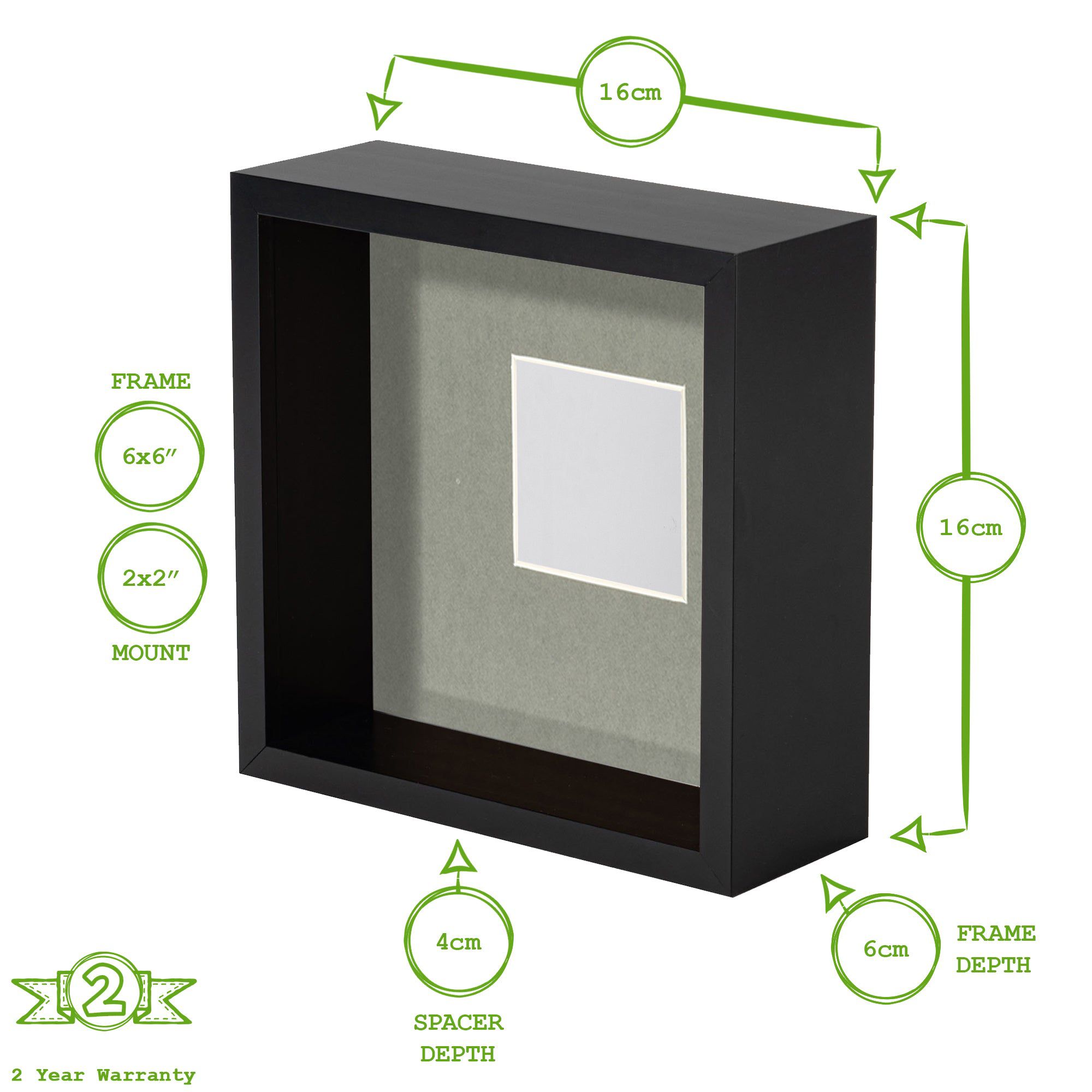 6" x 6" 3D Deep Box White Photo Frame with 2" x 2" Mount