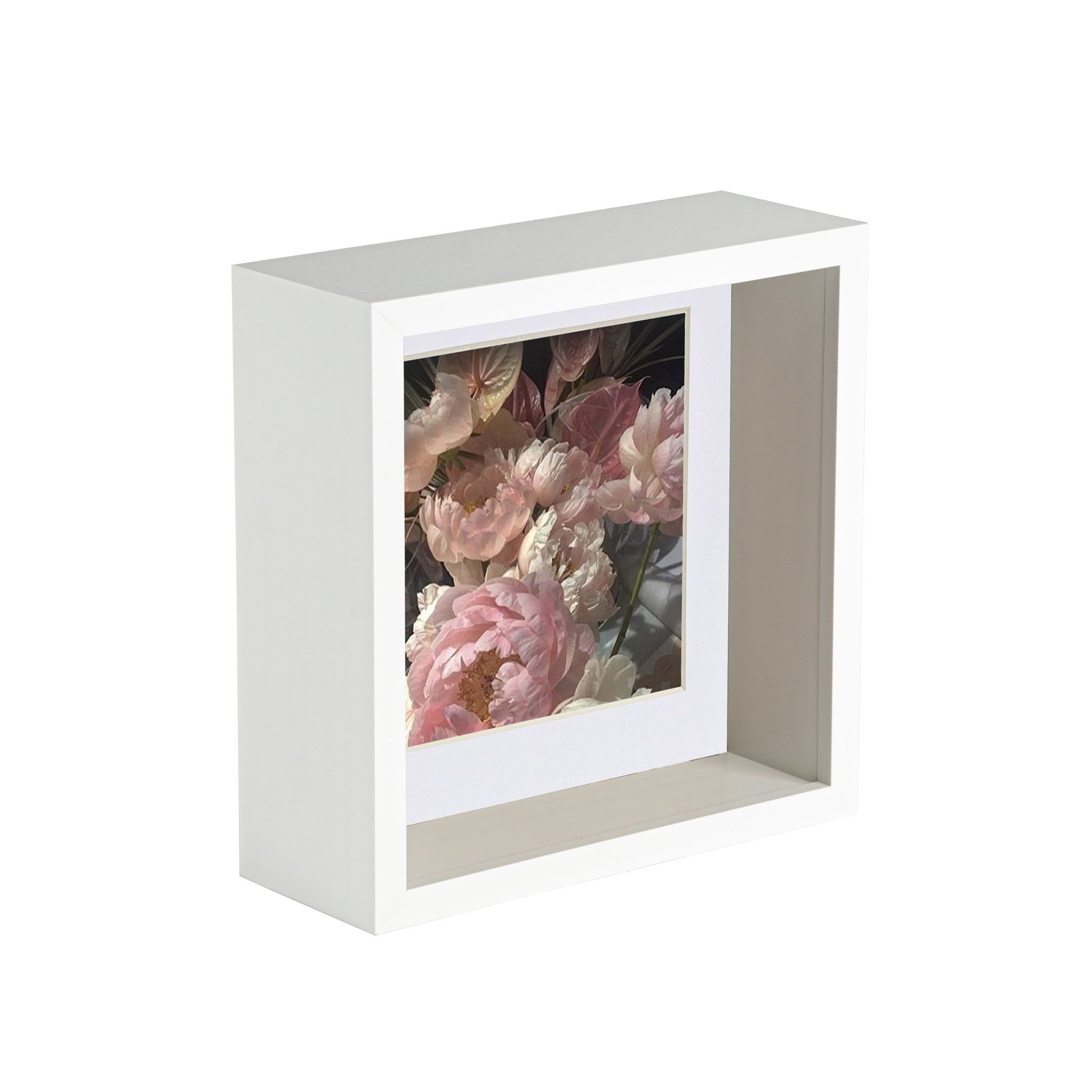 6" x 6" 3D Deep Box White Photo Frame with 4" x 4" Mount