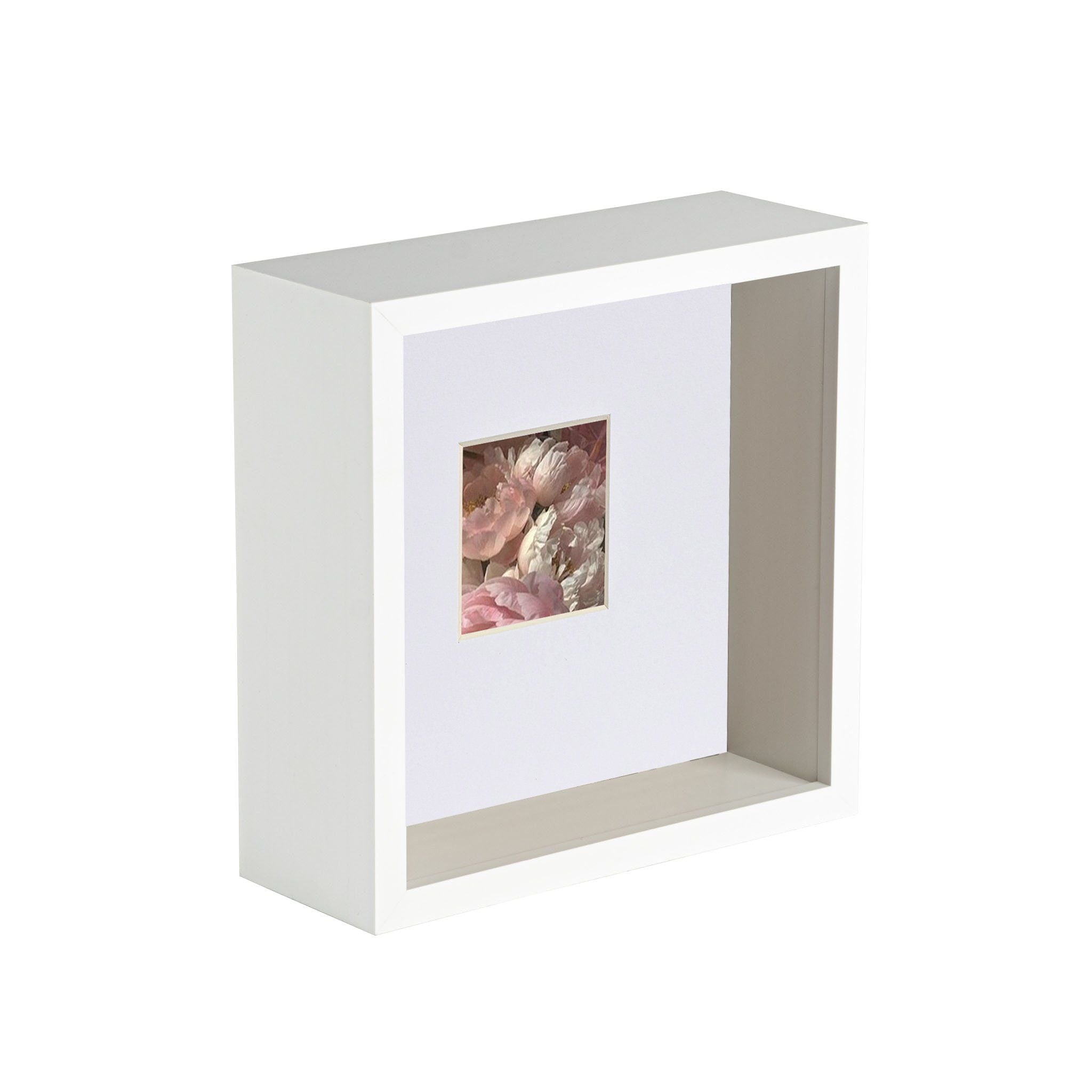 6" x 6" 3D Deep Box White Photo Frame with 2" x 2" Mount