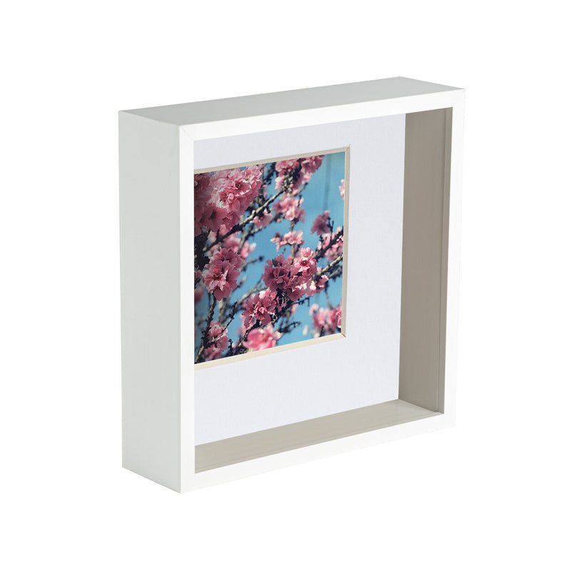 8" x 8" White 3D Deep Box Photo Frame - with 4" x 4" Mount - By Nicola Spring