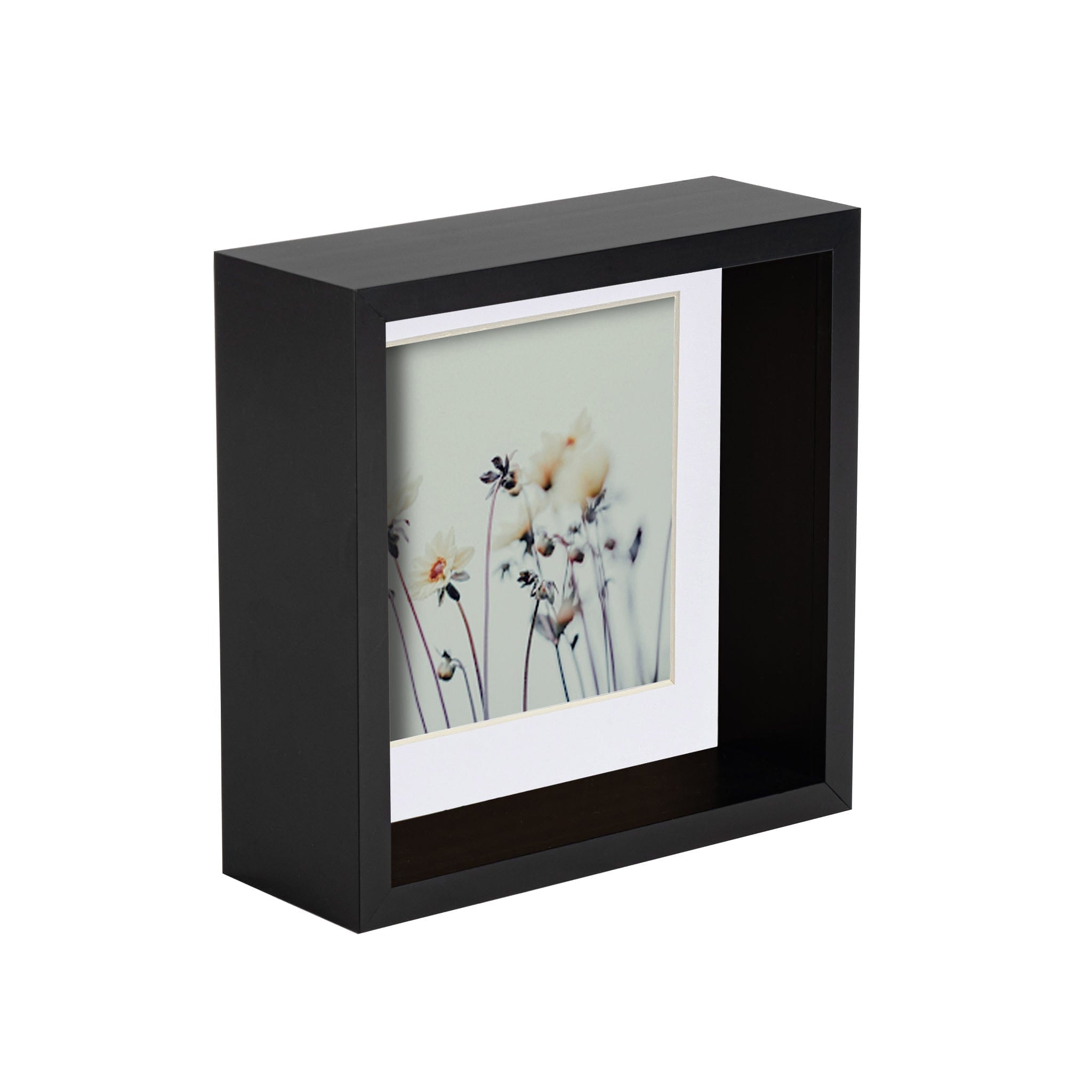 6" x 6" 3D Deep Box Black Photo Frame with 4" x 4" Mount