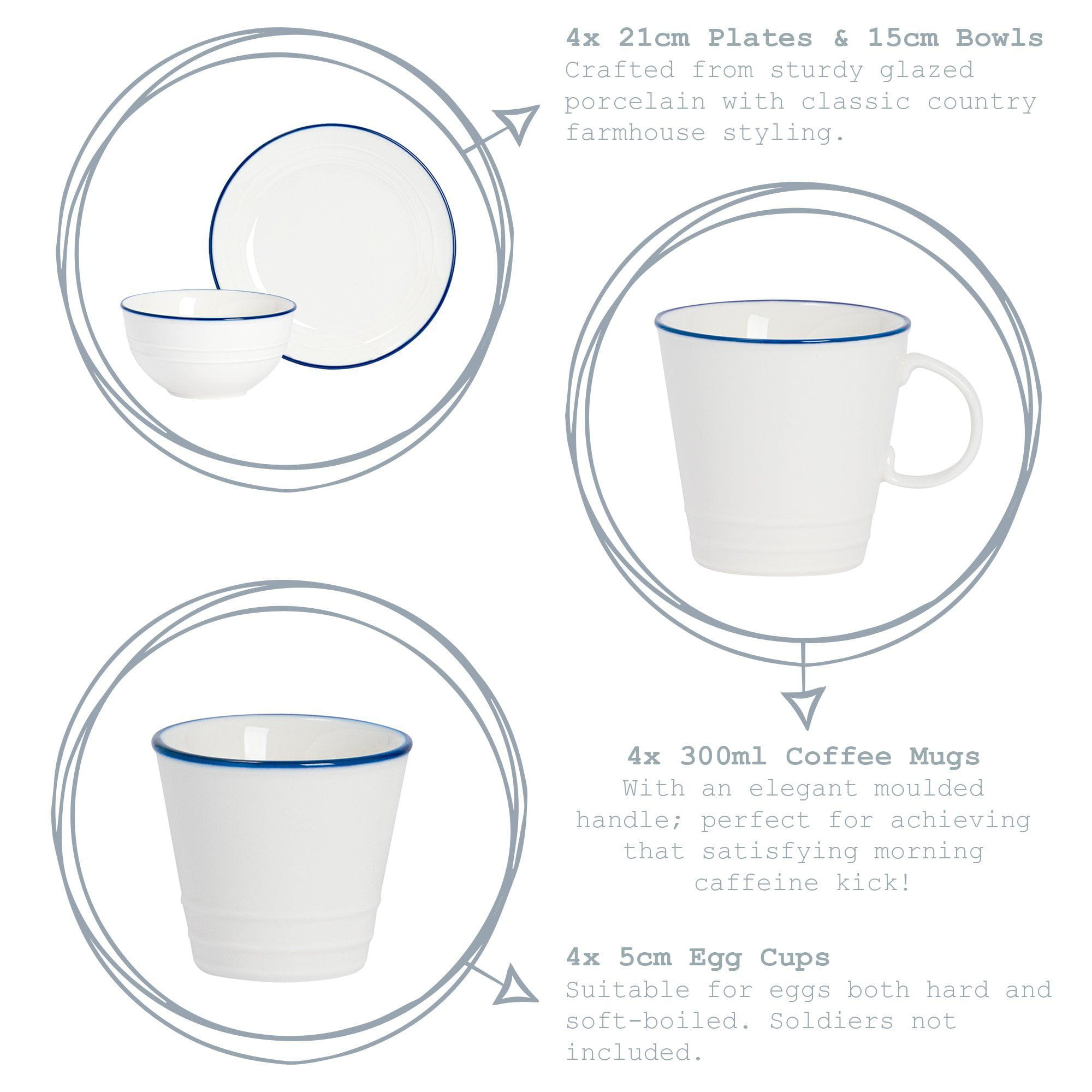 Farmhouse White Porcelain Egg Cups - Pack of Two