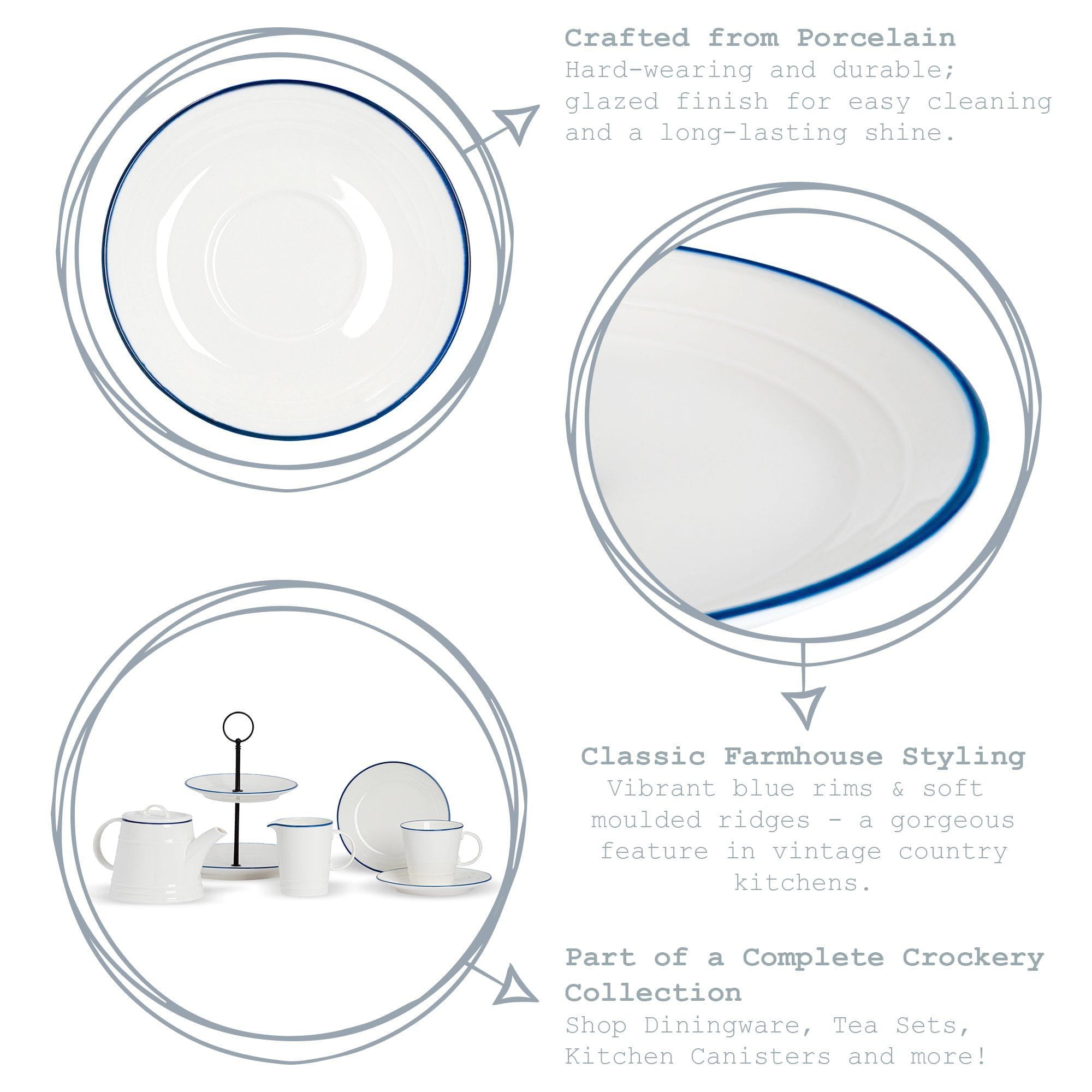 26cm Farmhouse White Porcelain Dinner Plates - Pack of Six