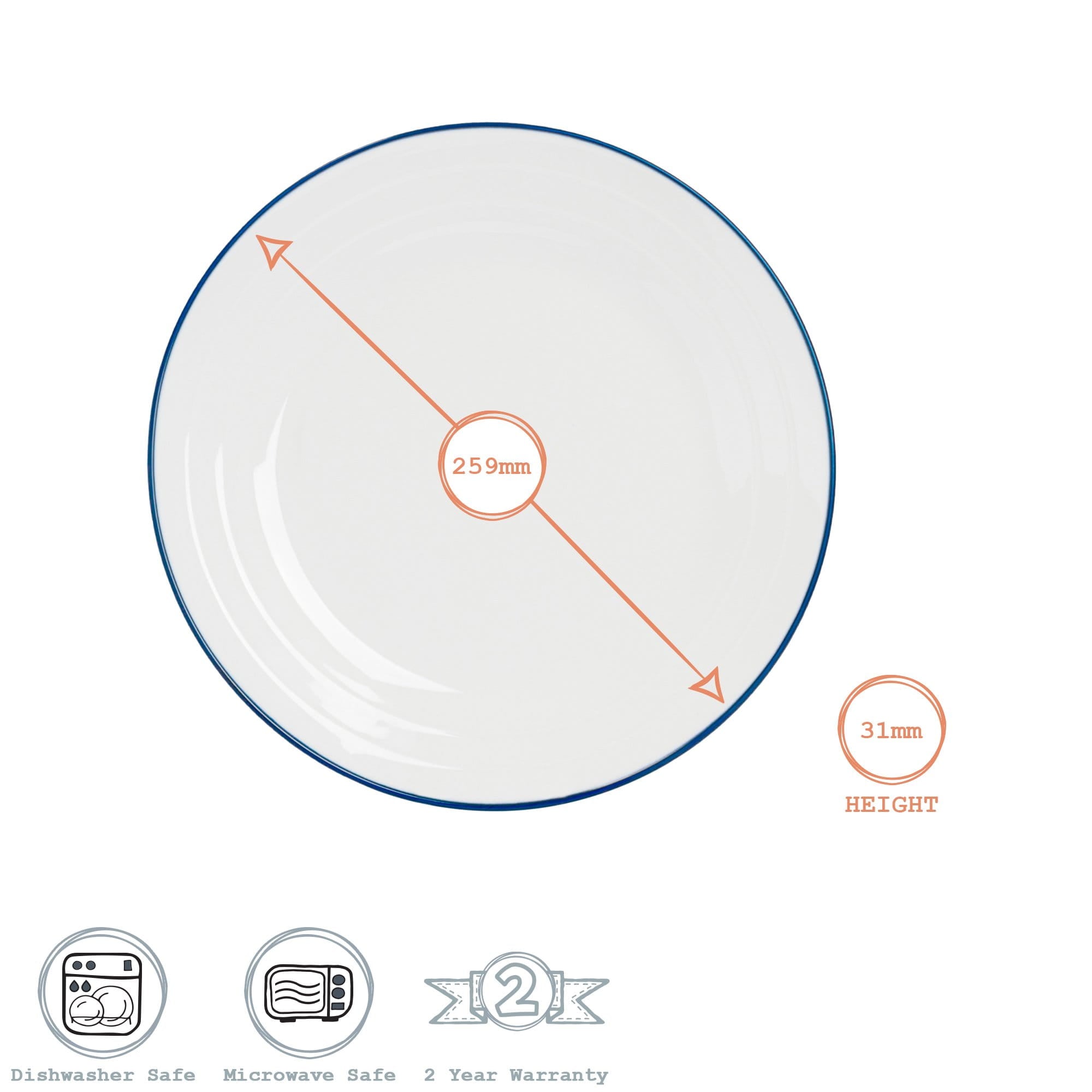 26cm Farmhouse White Porcelain Dinner Plates - Pack of Six