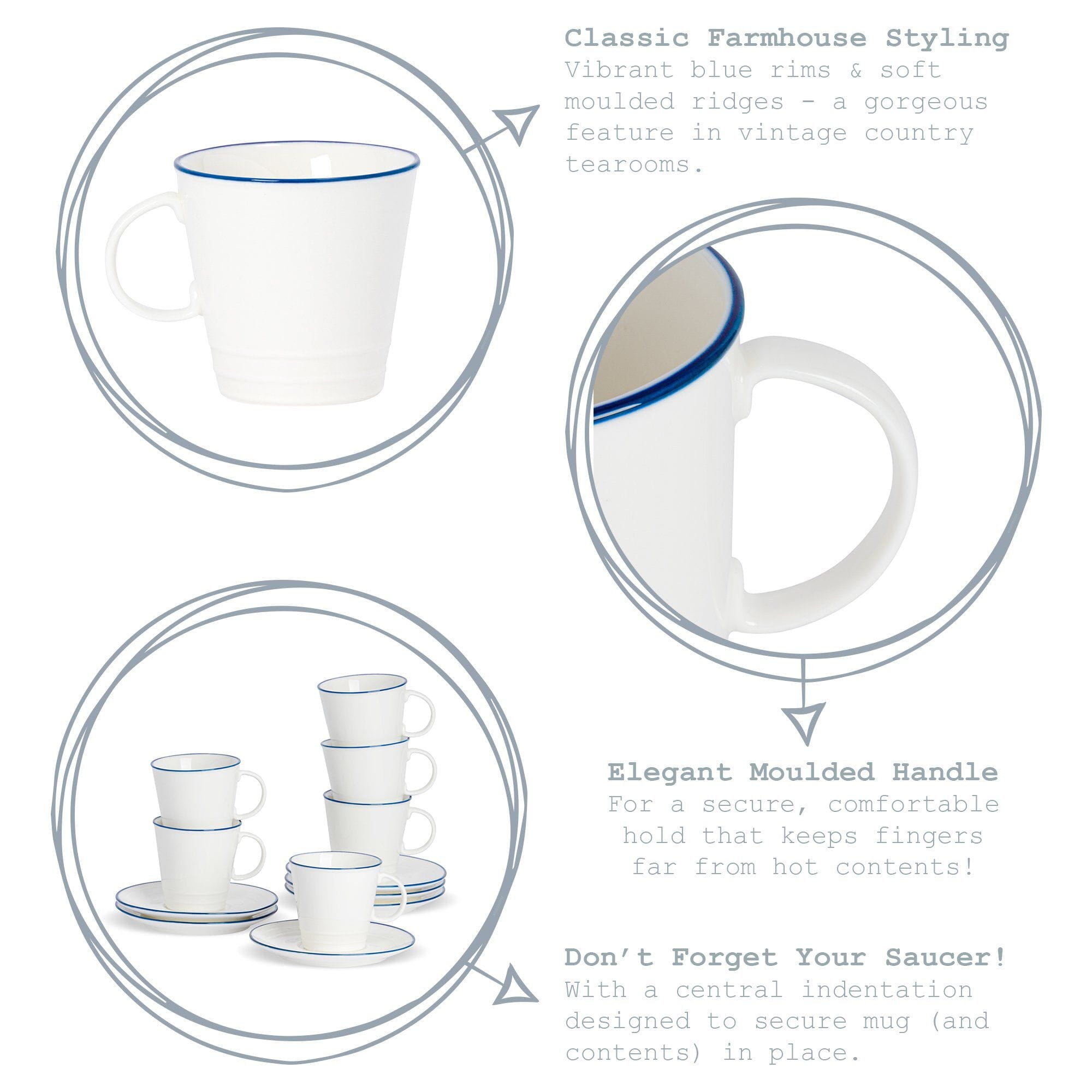 90ml Farmhouse White Porcelain Espresso Cups - Pack of Six