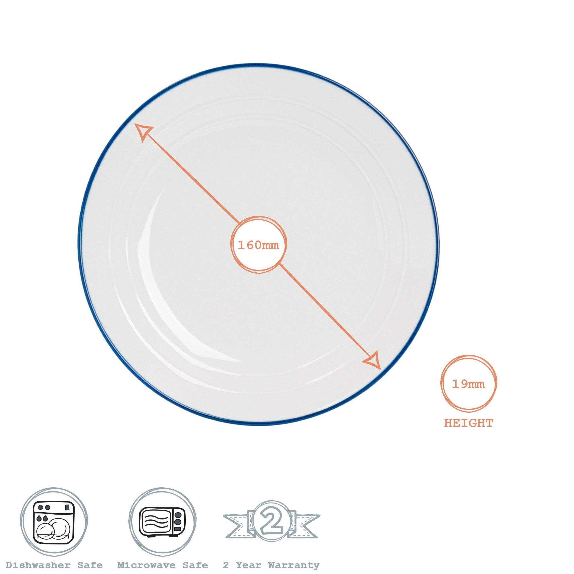 16cm Farmhouse White Porcelain Side Plates - Pack of Six