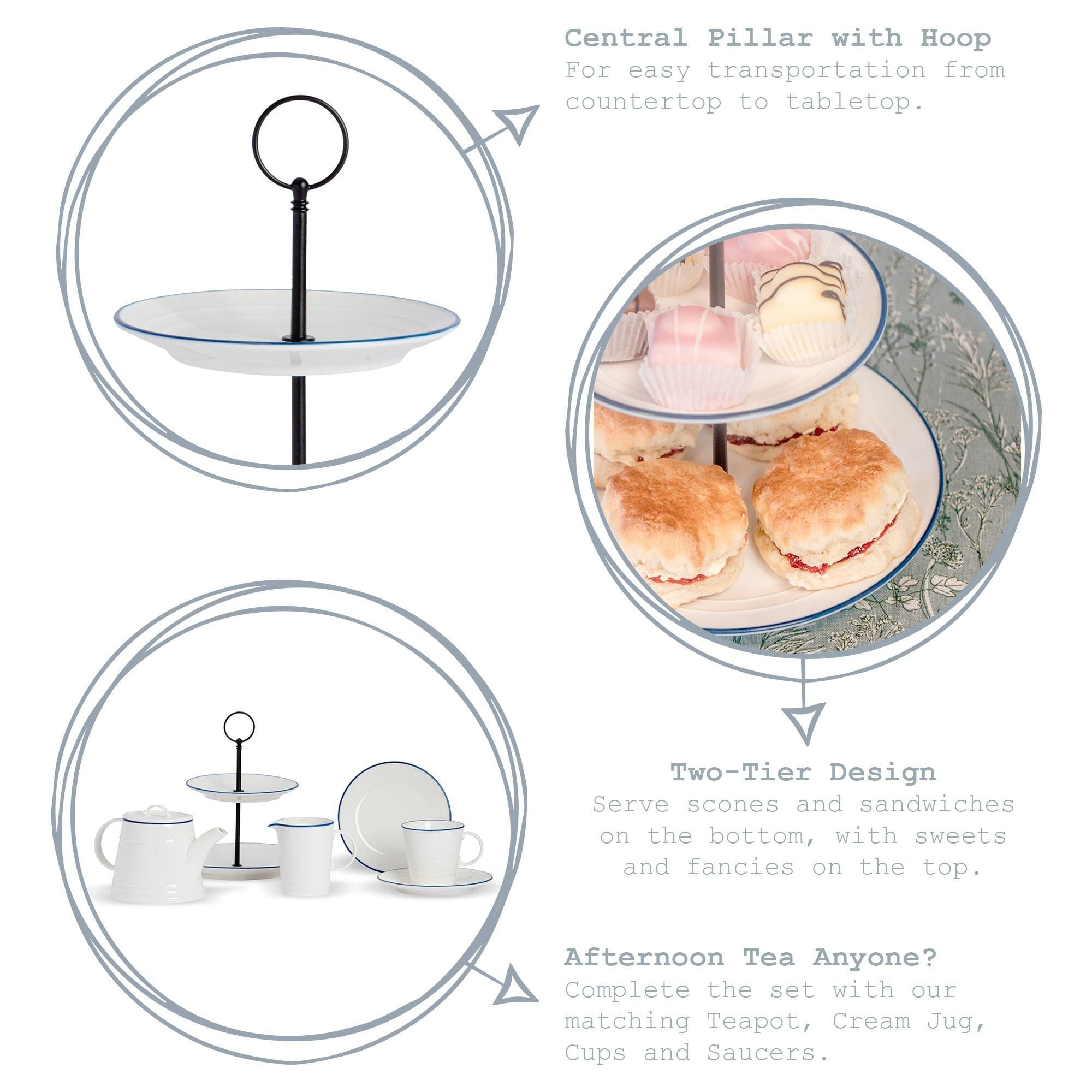 21cm 2 Tier Farmhouse White Cake Stand