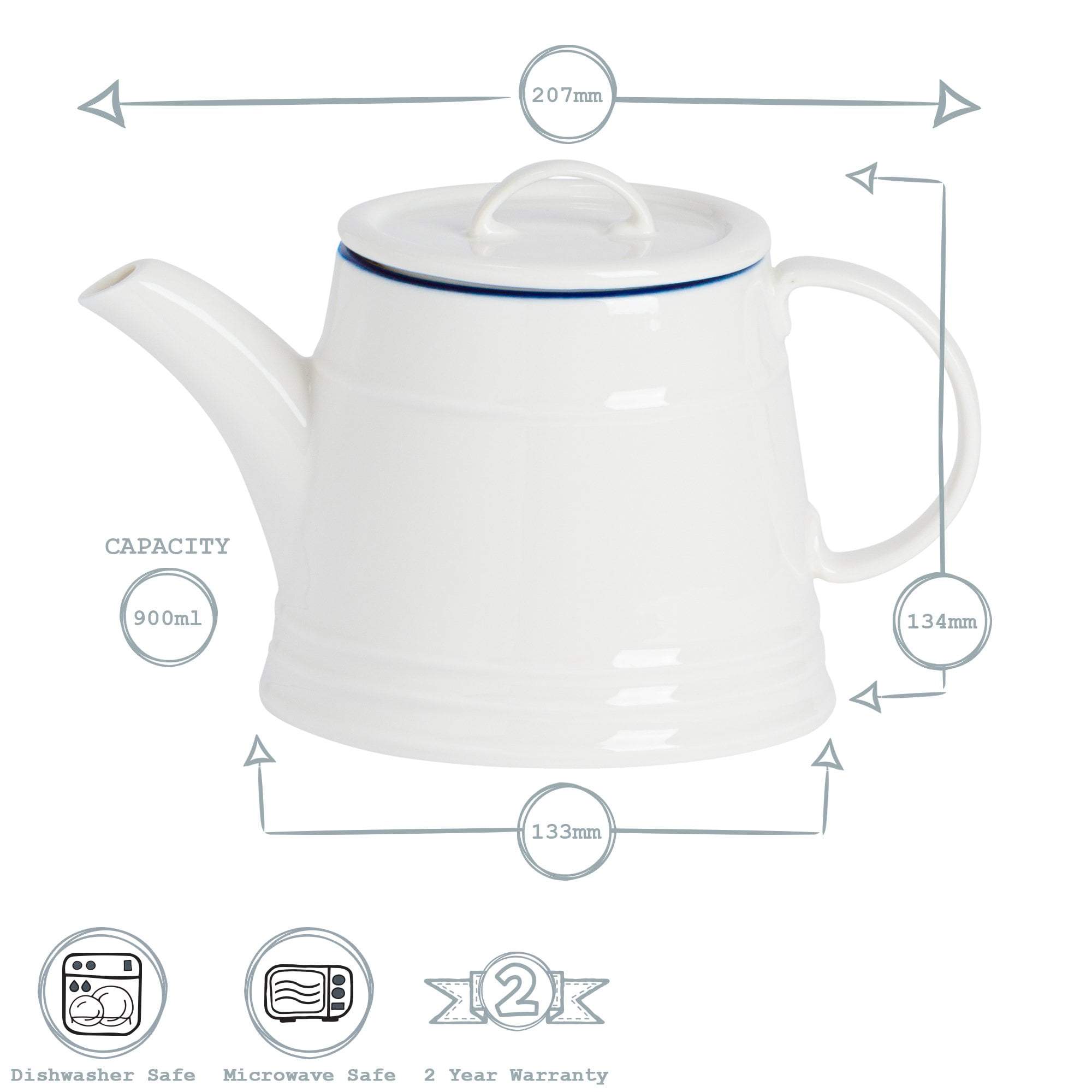 900ml Rustic White Porcelain Teapot