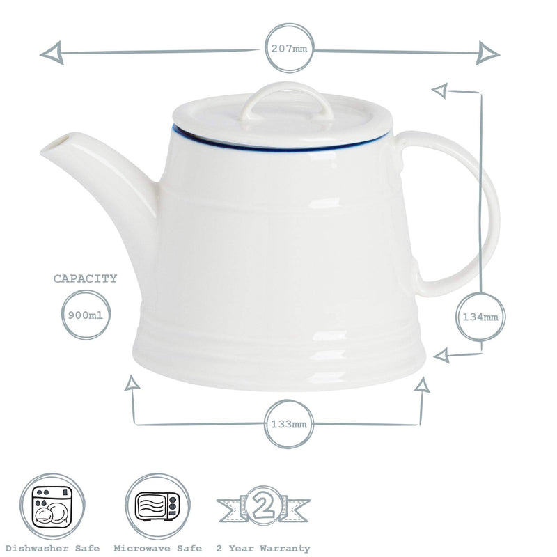 900ml Rustic White Porcelain Teapot - By Nicola Spring