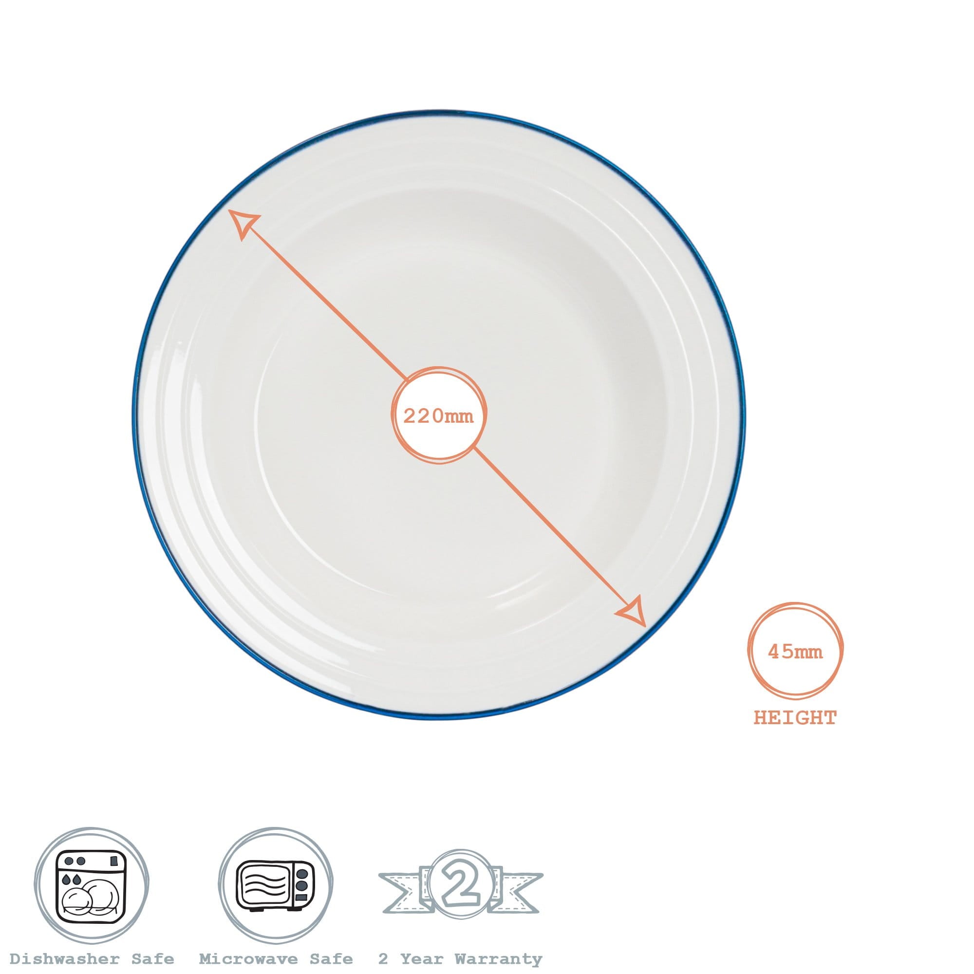 22cm Farmhouse White Porcelain Soup Bowls - Pack of Six