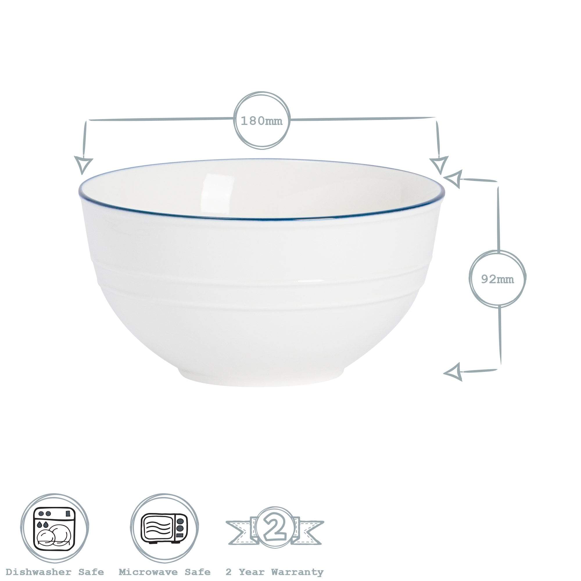 18cm Farmhouse White Porcelain Serving Bowls - Pack of Six