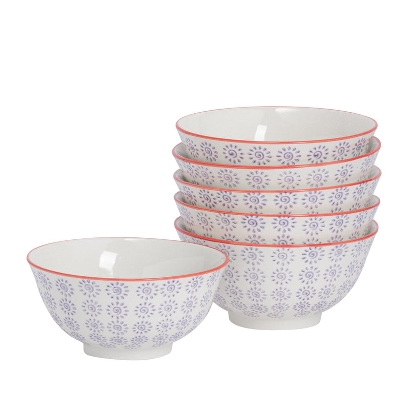 16cm Hand Printed Stoneware Cereal Bowls - Pack of Six - By Nicola Spring