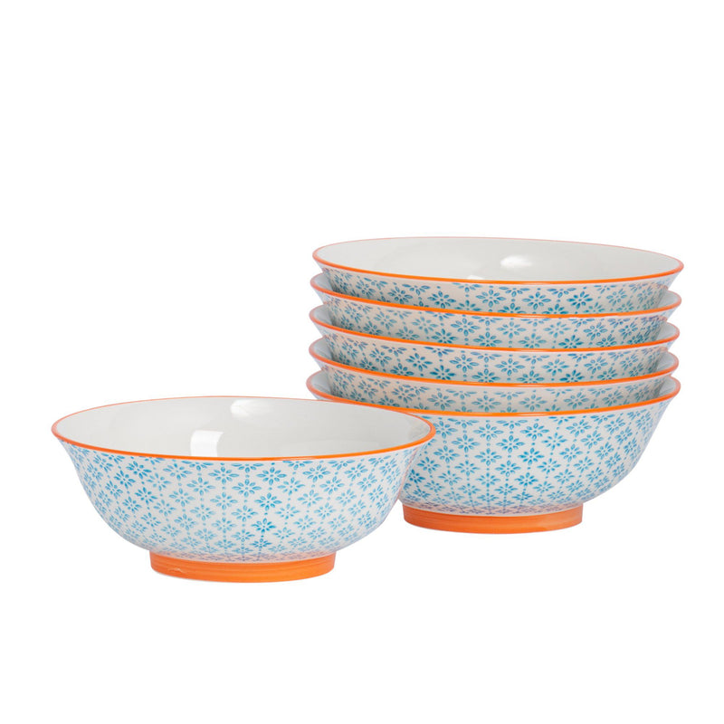 21.5cm Hand Printed Stoneware Serving Bowls - Pack of Six - By Nicola Spring