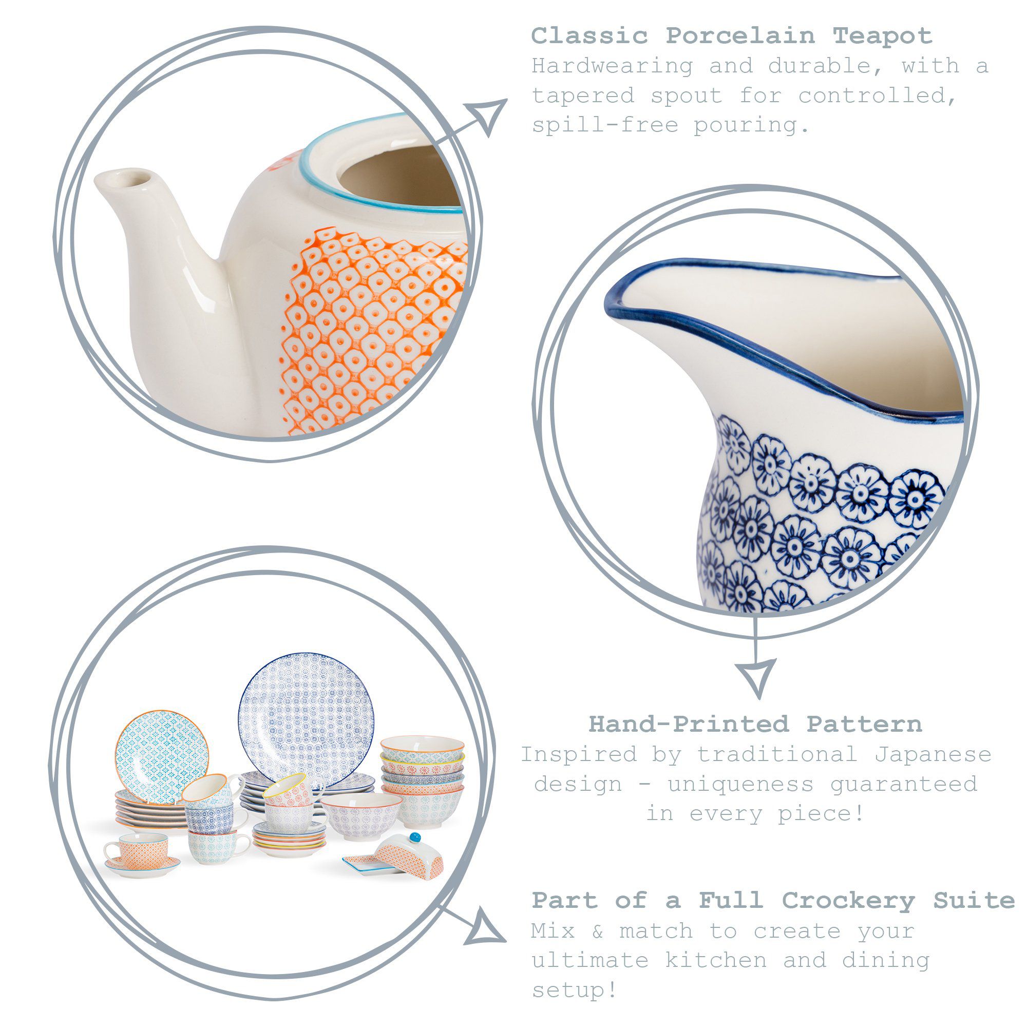 820ml Hand Printed Stoneware Teapot