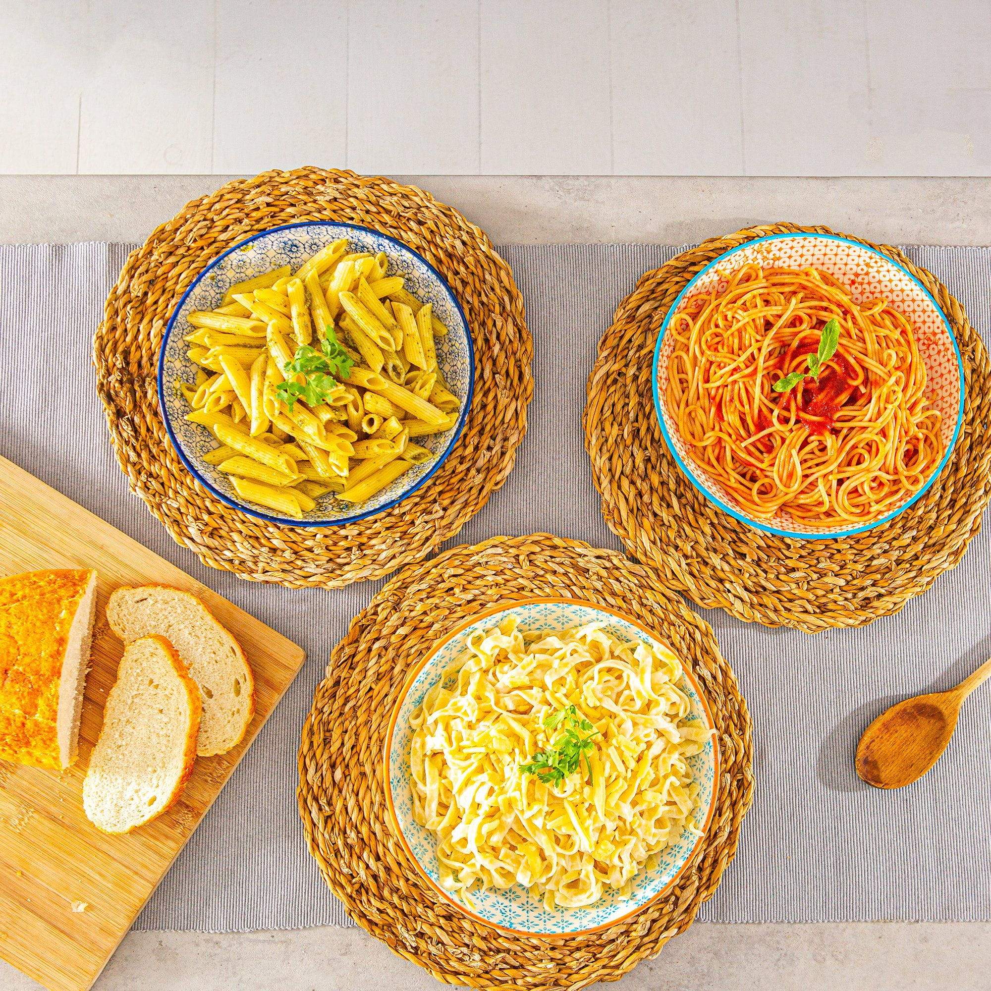22cm Hand Printed Stoneware Pasta Bowls - Pack of Six