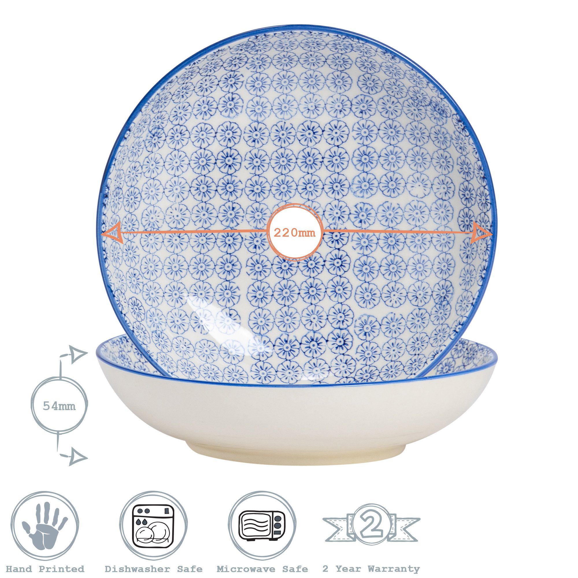 Nicola Spring Hand Printed 9" Pasta Bowl Dimensions