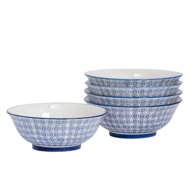 21.5cm Hand Printed Stoneware Serving Bowls - Pack of Six - By Nicola Spring