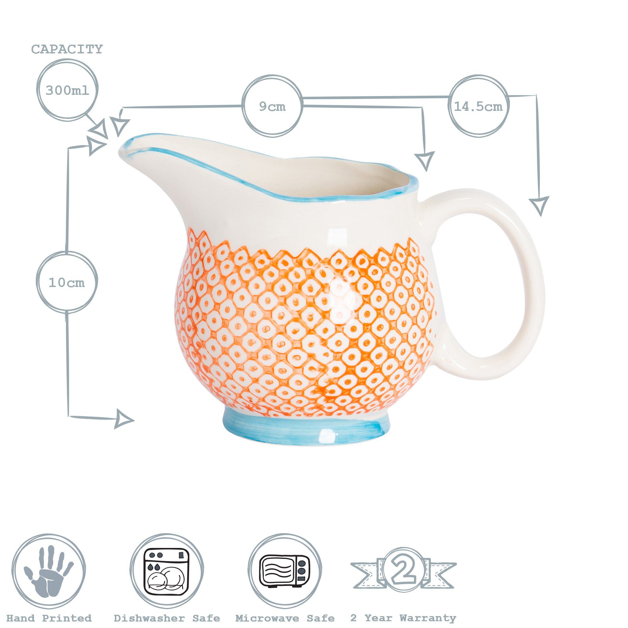 300ml Hand Printed Stoneware Jug