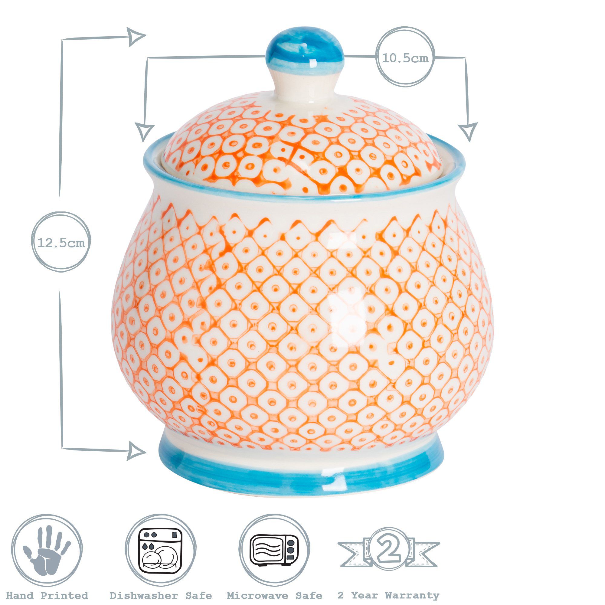 Hand Printed Stoneware Sugar Bowl