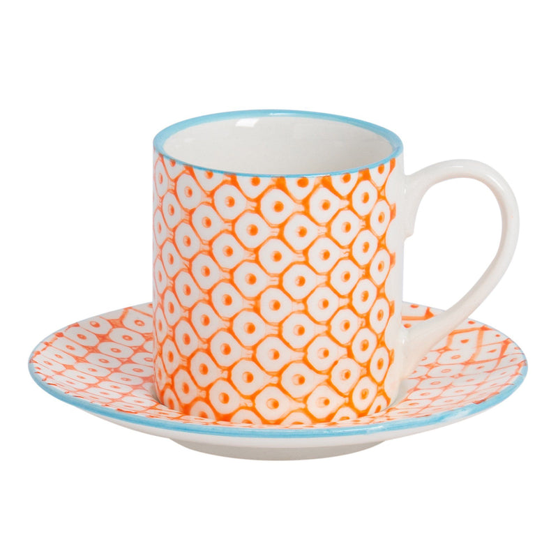 65ml Hand Printed Stoneware Espresso Cup & Saucer Set - By Nicola Spring
