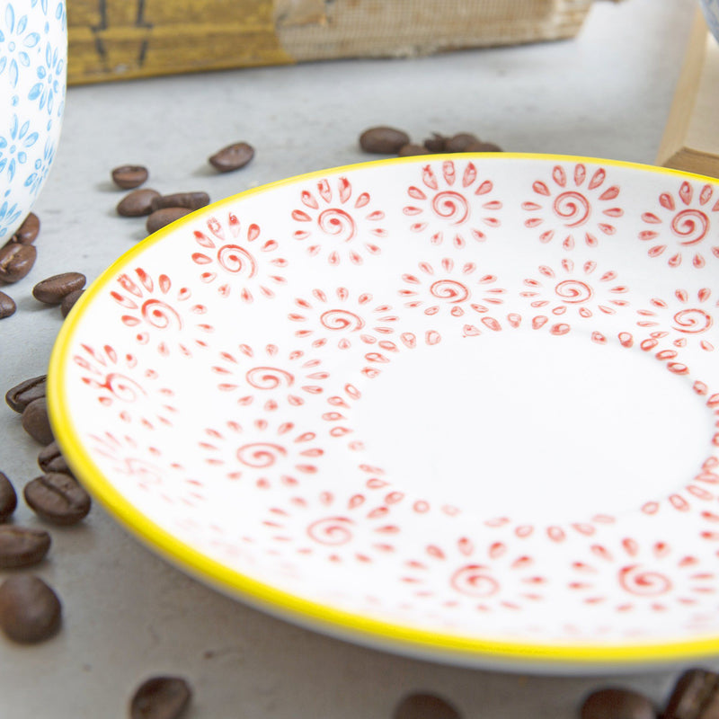 14.5cm Hand Printed Stoneware Cappuccino Saucers - Pack of Six - By Nicola Spring