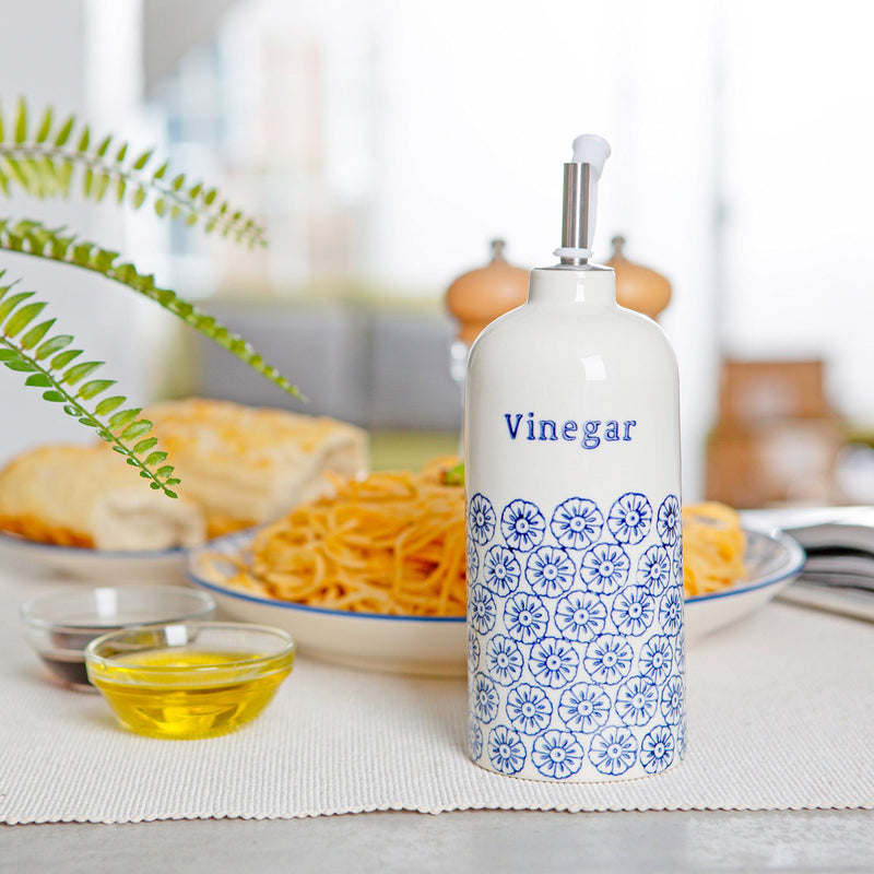 500ml Hand Printed Stoneware Vinegar Bottle with Pourer - By Nicola Spring