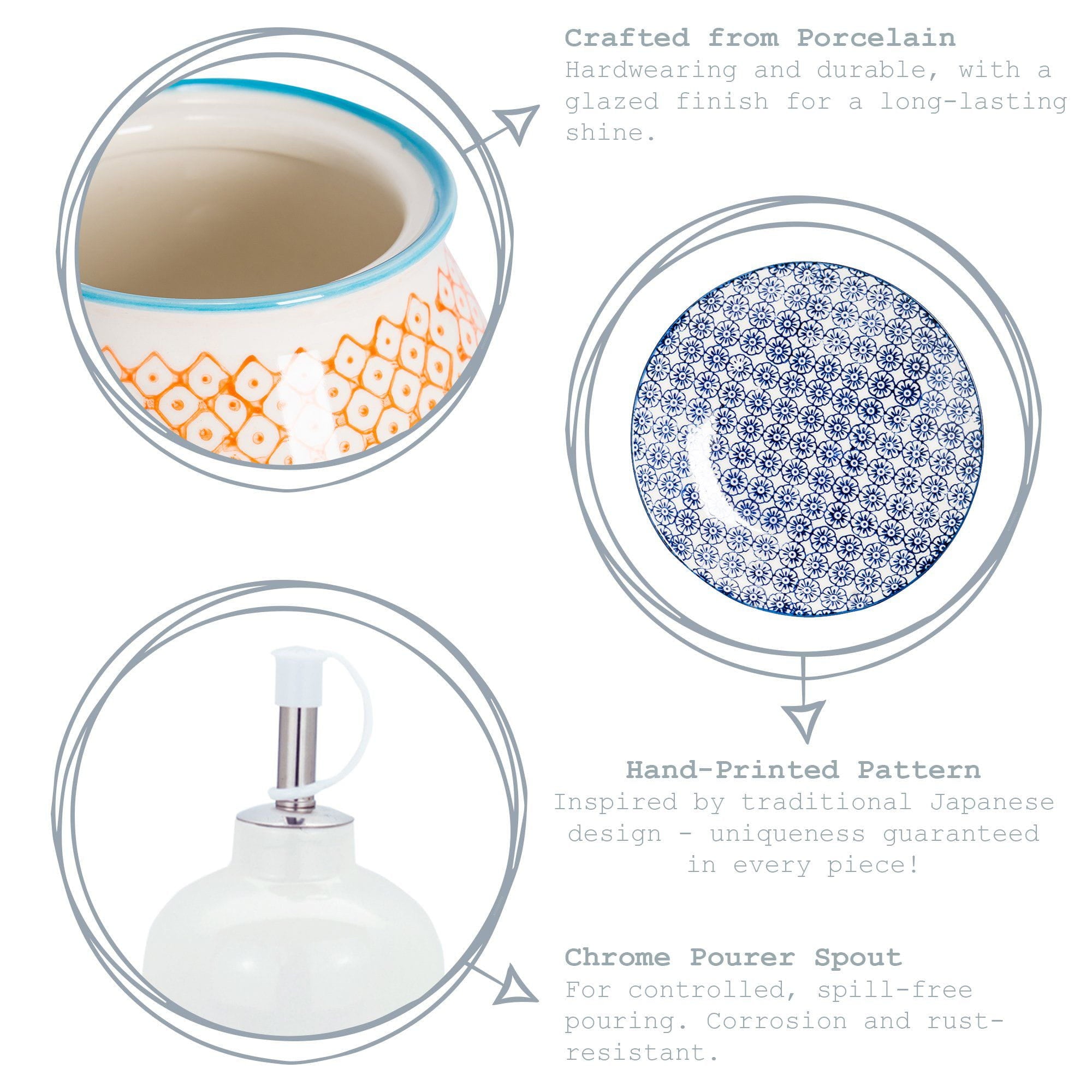 500ml Hand Printed Stoneware Olive Oil Bottle with Pourer