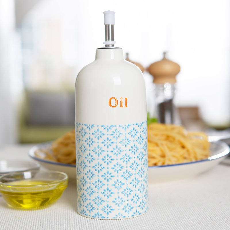 500ml Hand Printed Stoneware Olive Oil & Vinegar Bottle - By Nicola Spring