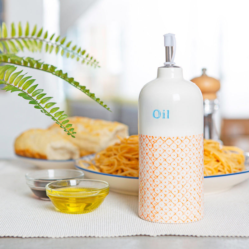 500ml Hand Printed Stoneware Olive Oil Bottle with Pourer - By Nicola Spring