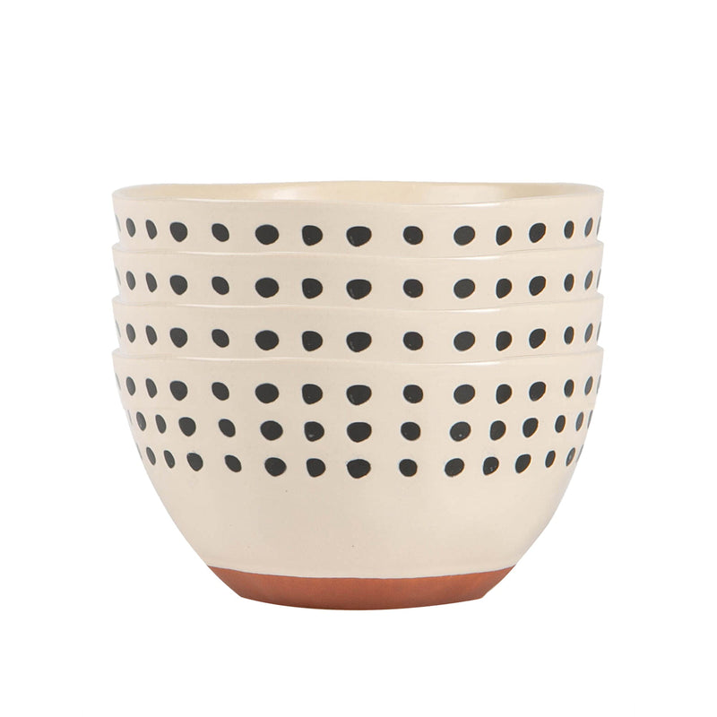 15cm Monochrome Spot Ceramic Cereal Bowls - Pack of Four - By Nicola Spring