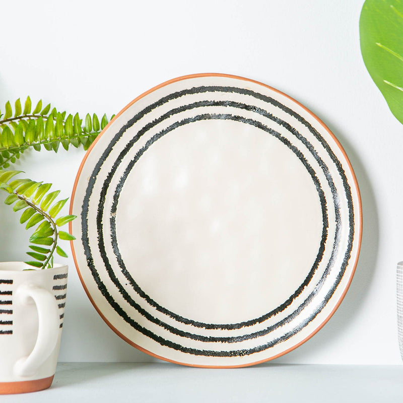 26cm Striped Rim Stoneware Dinner Plates - Pack of Four - By Nicola Spring