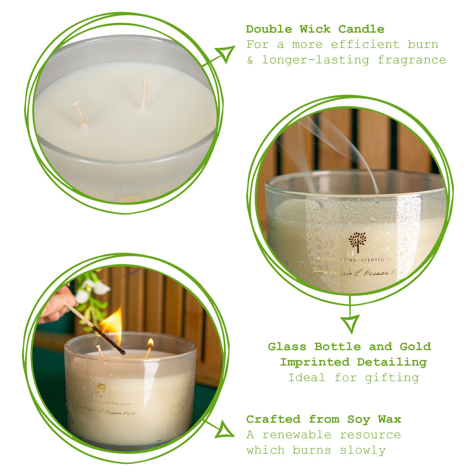 350g Double Wick Green Pomelo & Passion Fruit Soy Wax Scented Candle