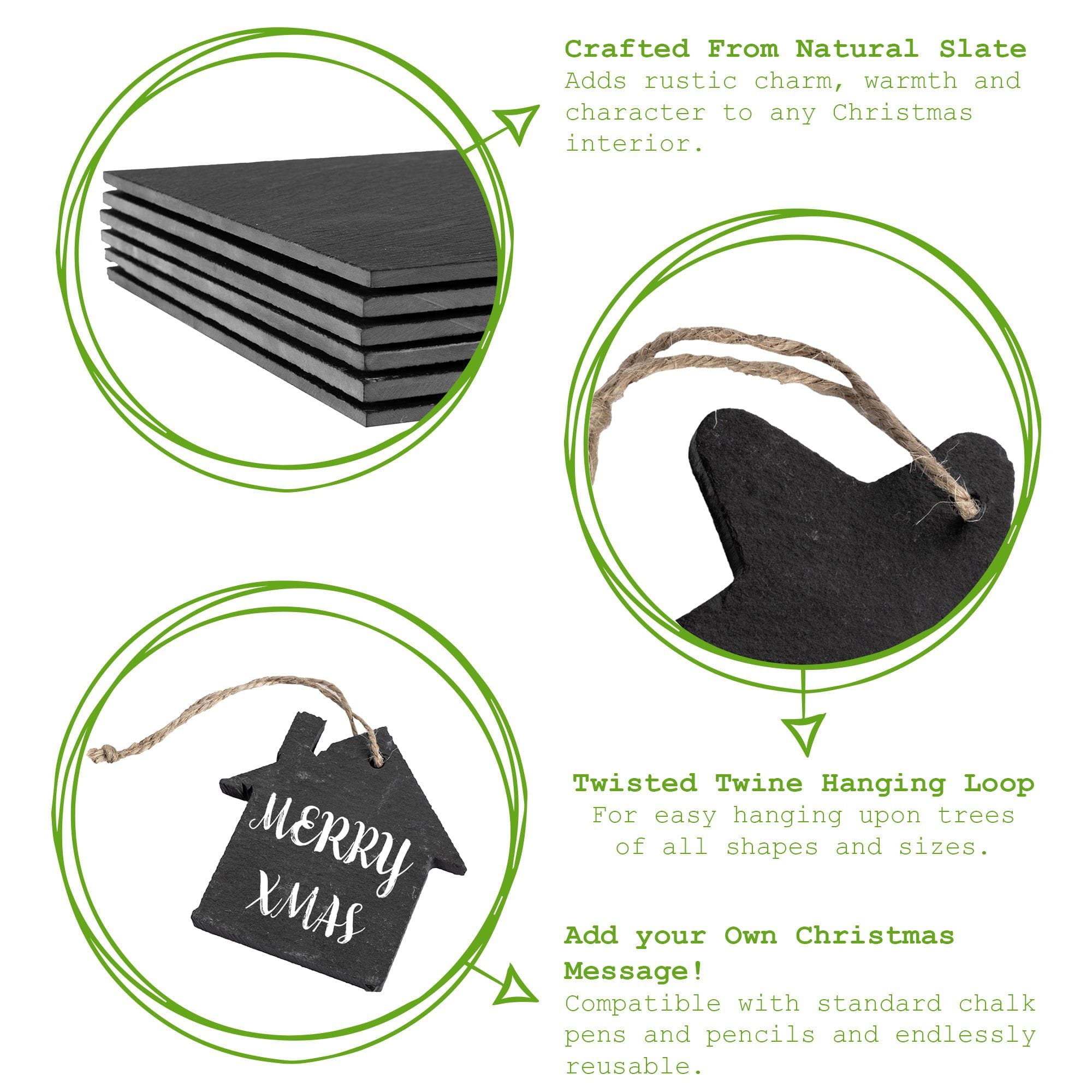 Slate Star Christmas Tree Decoration - Pack of Six