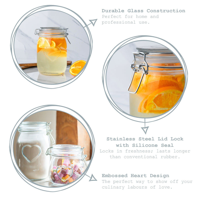 1L Glass Storage Jar with Embossed Heart Detail - By Nicola Spring