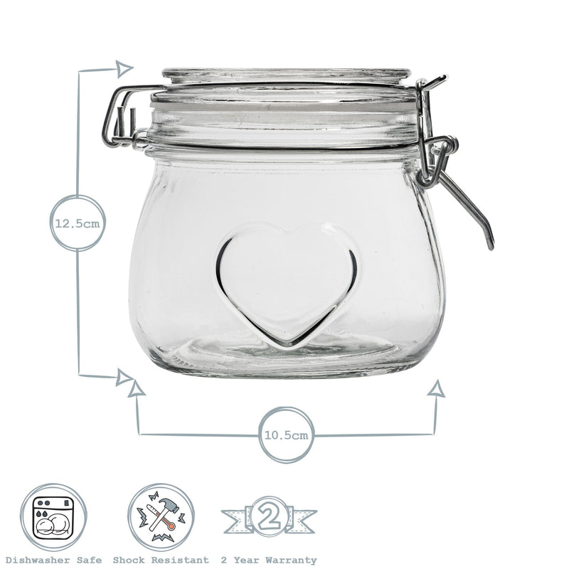 500ml Glass Storage Jar with Embossed Heart Detail - By Nicola Spring
