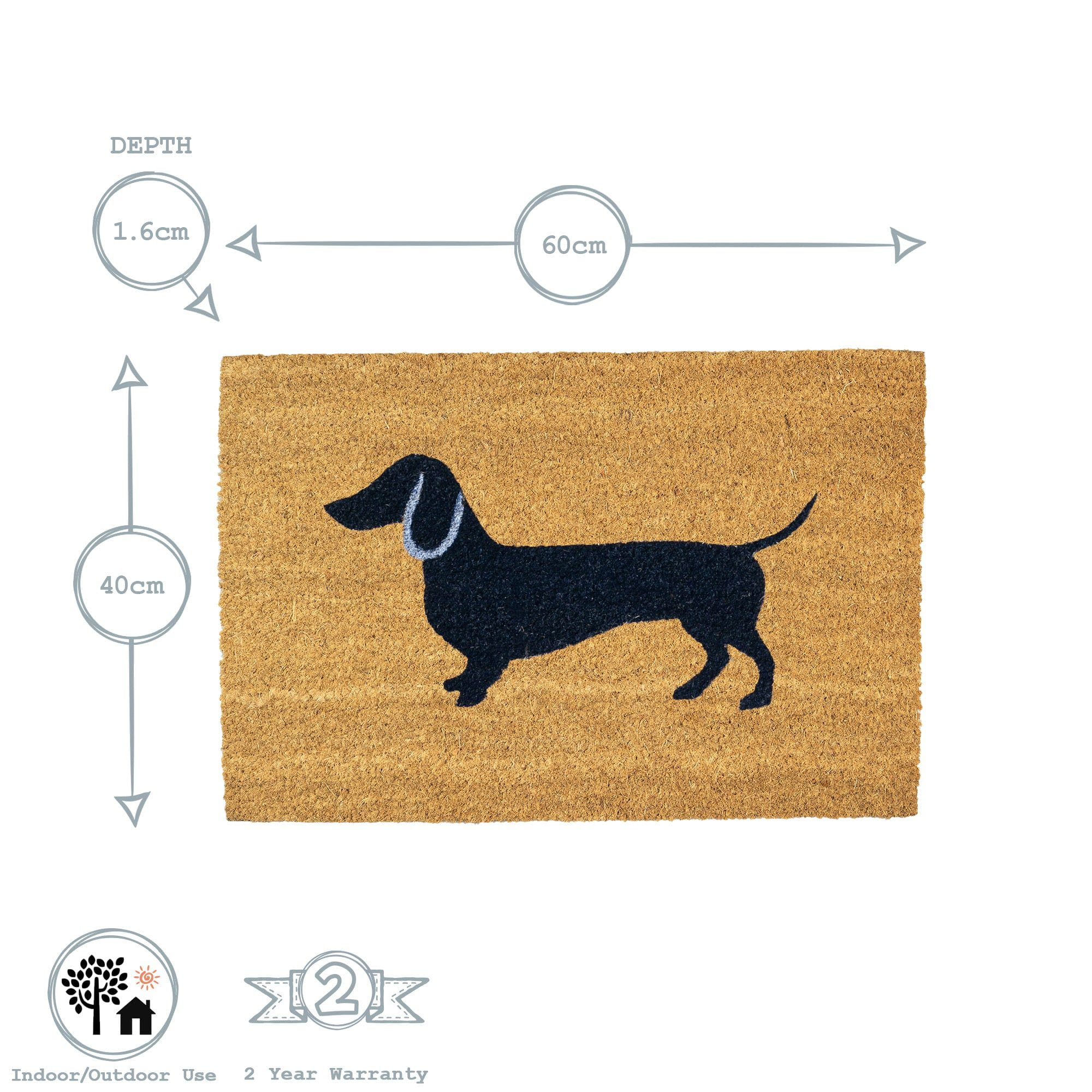 60cm x 40cm Sausage Dog Coir Door Mat