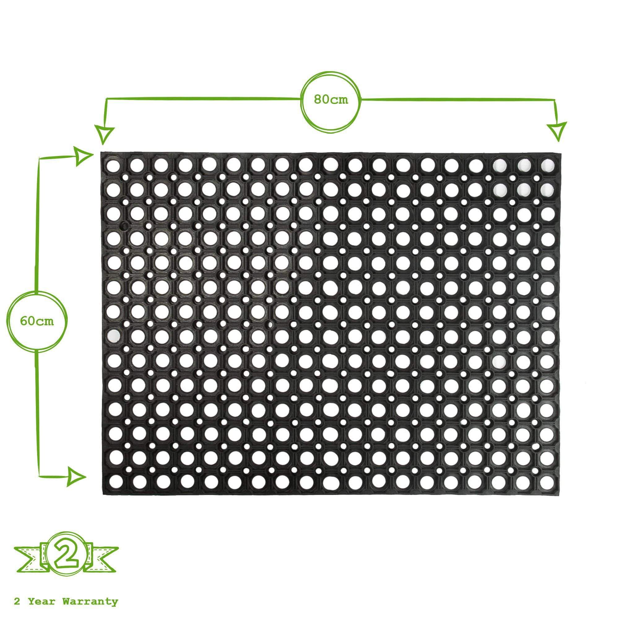 80cm x 60cm Black Heavy Duty Rubber Door Mat