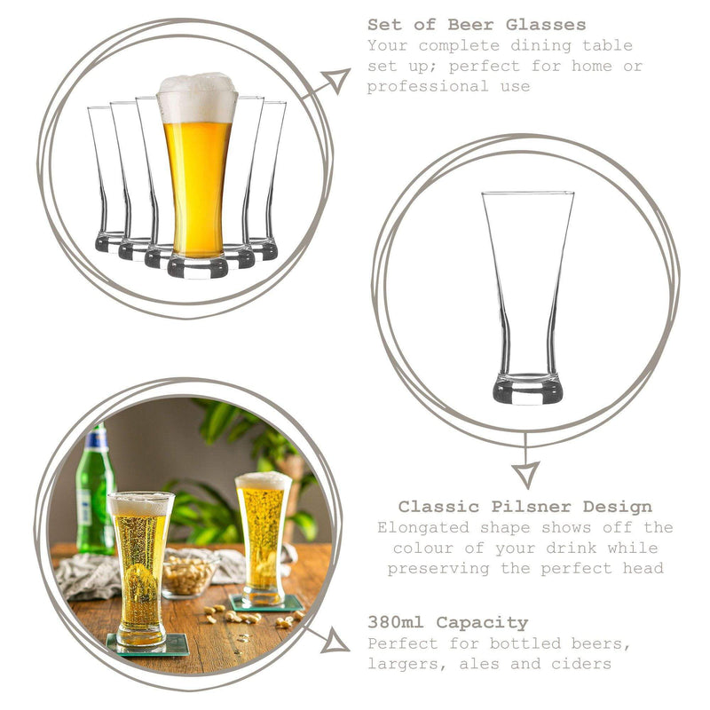 380ml Pilsner Beer Glasses - Pack of Four - By Rink Drink