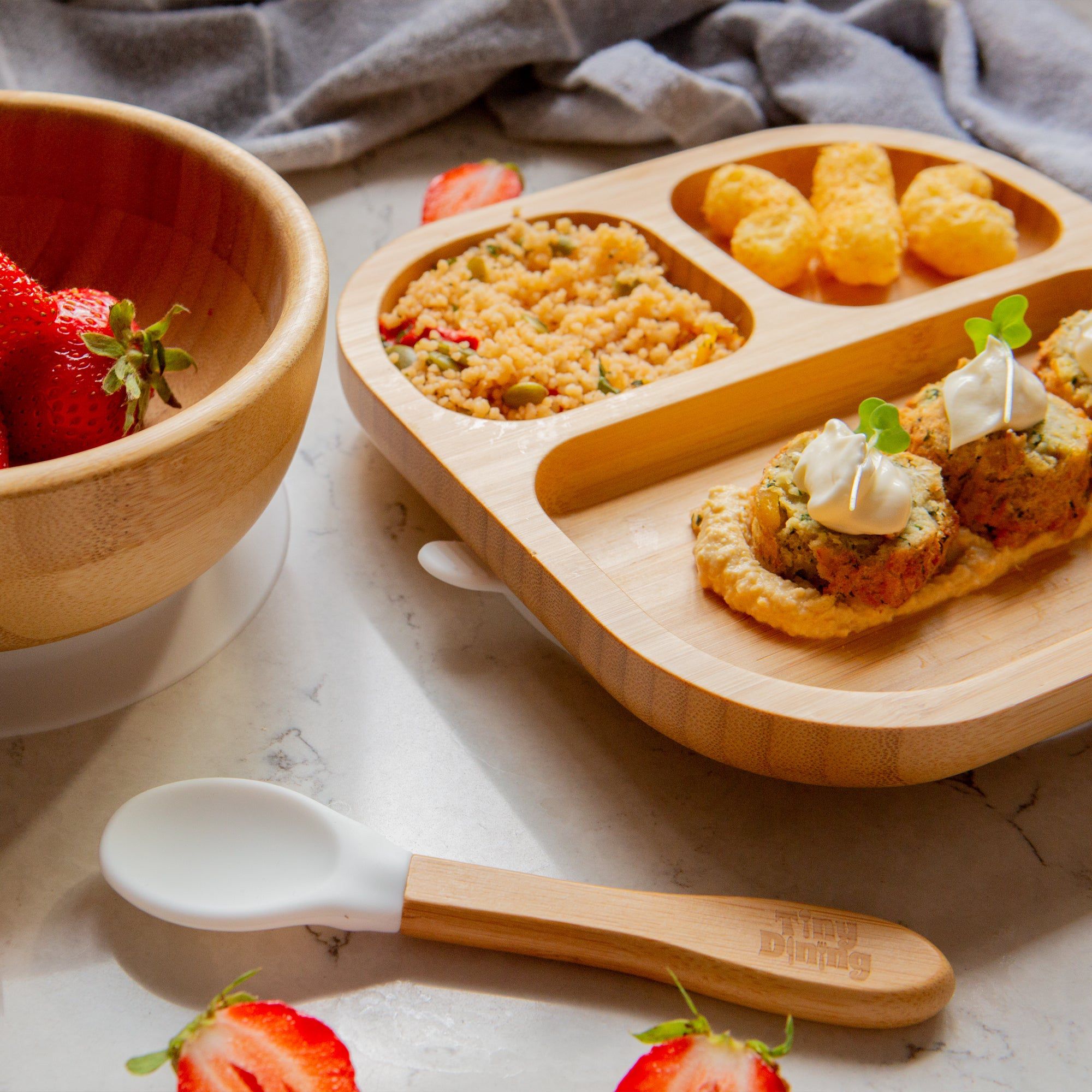 Square Divider Bamboo Suction Plate