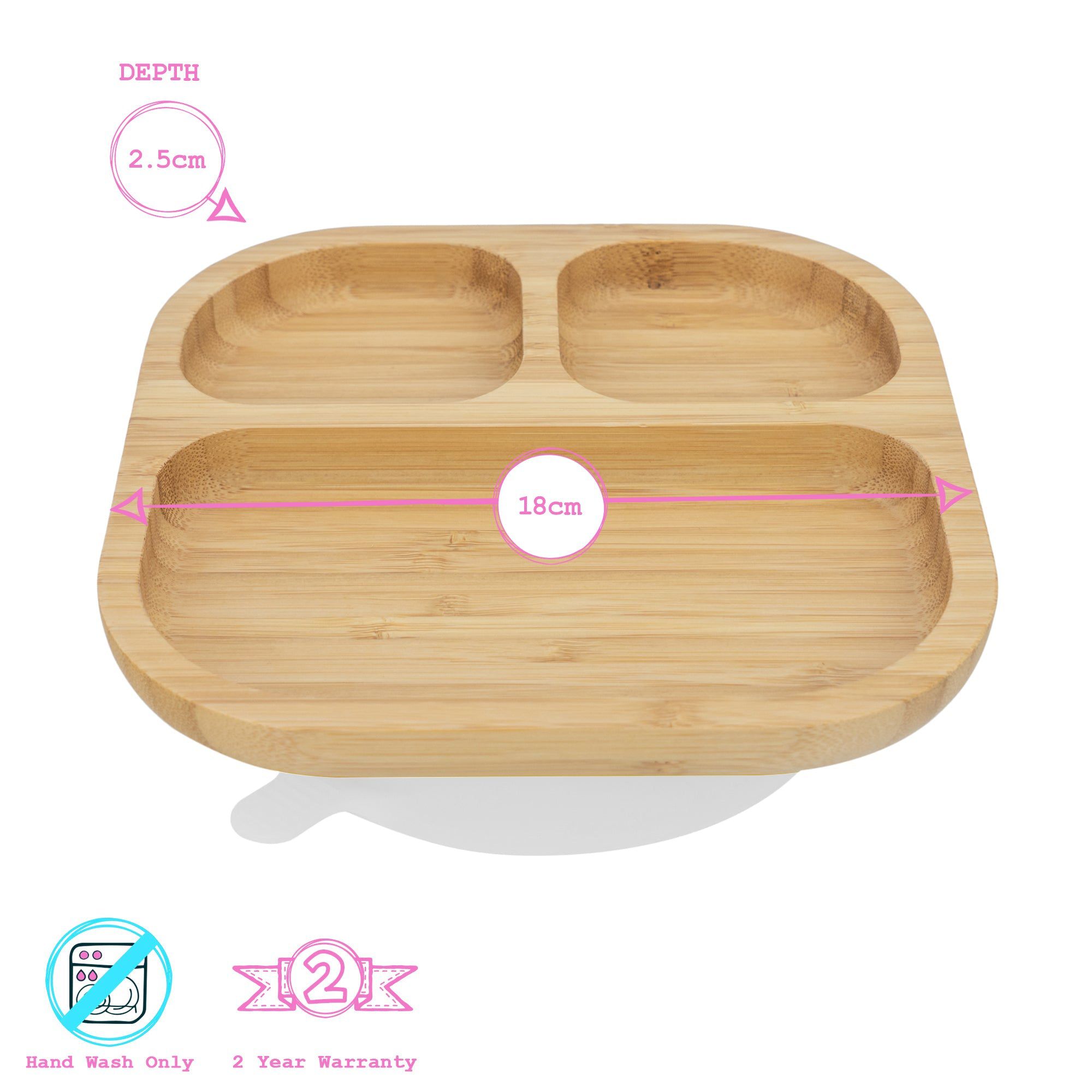Square Divider Bamboo Suction Plate