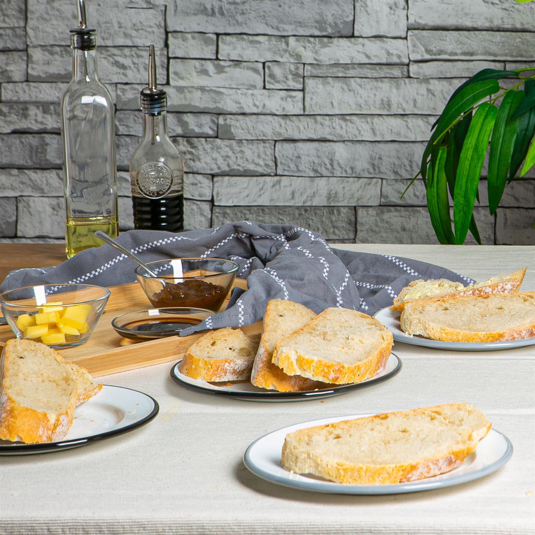 20cm Black/Grey White Enamel Side Plates - Pack of Four