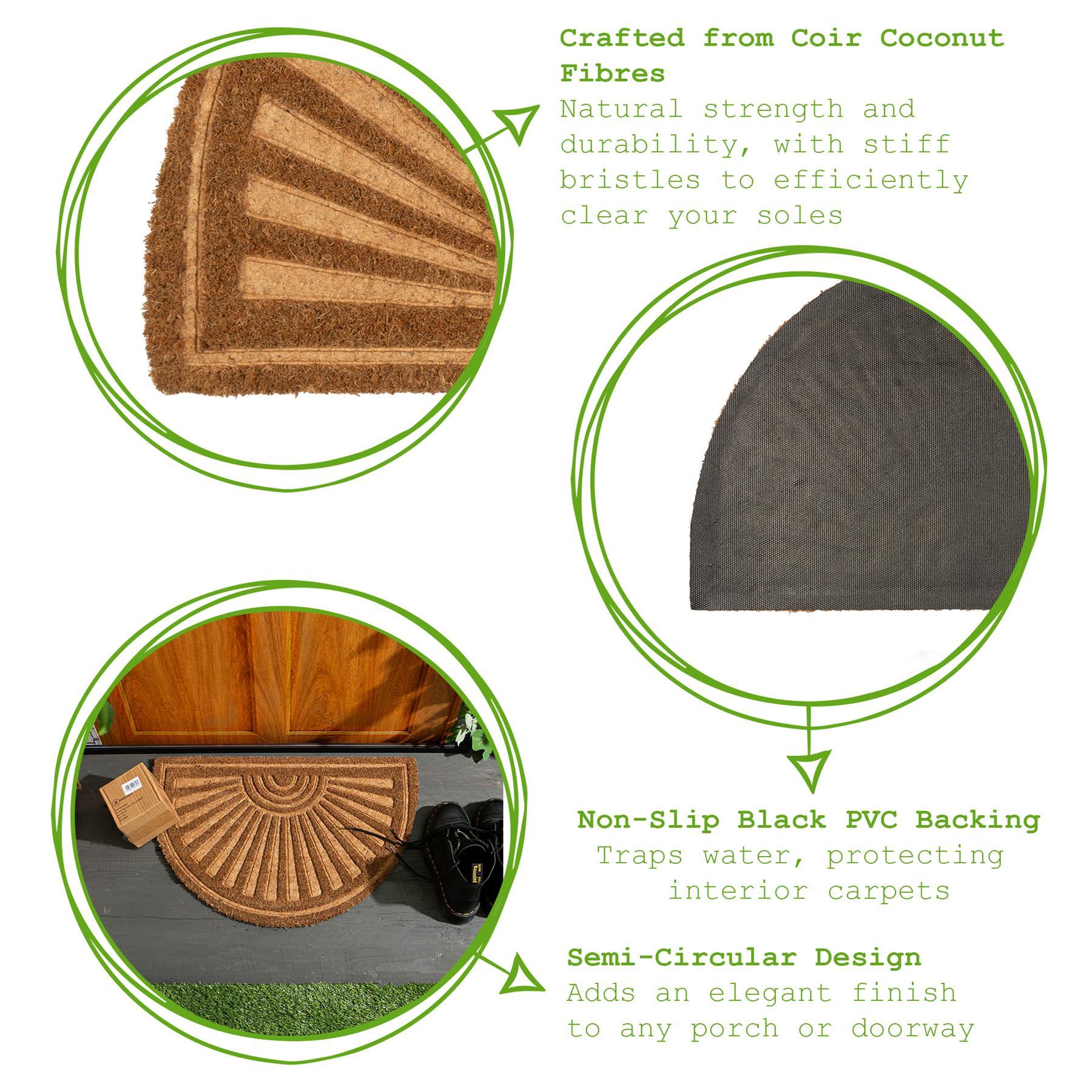 60cm x 40cm Brown Embossed Coir Half Moon Door Mat
