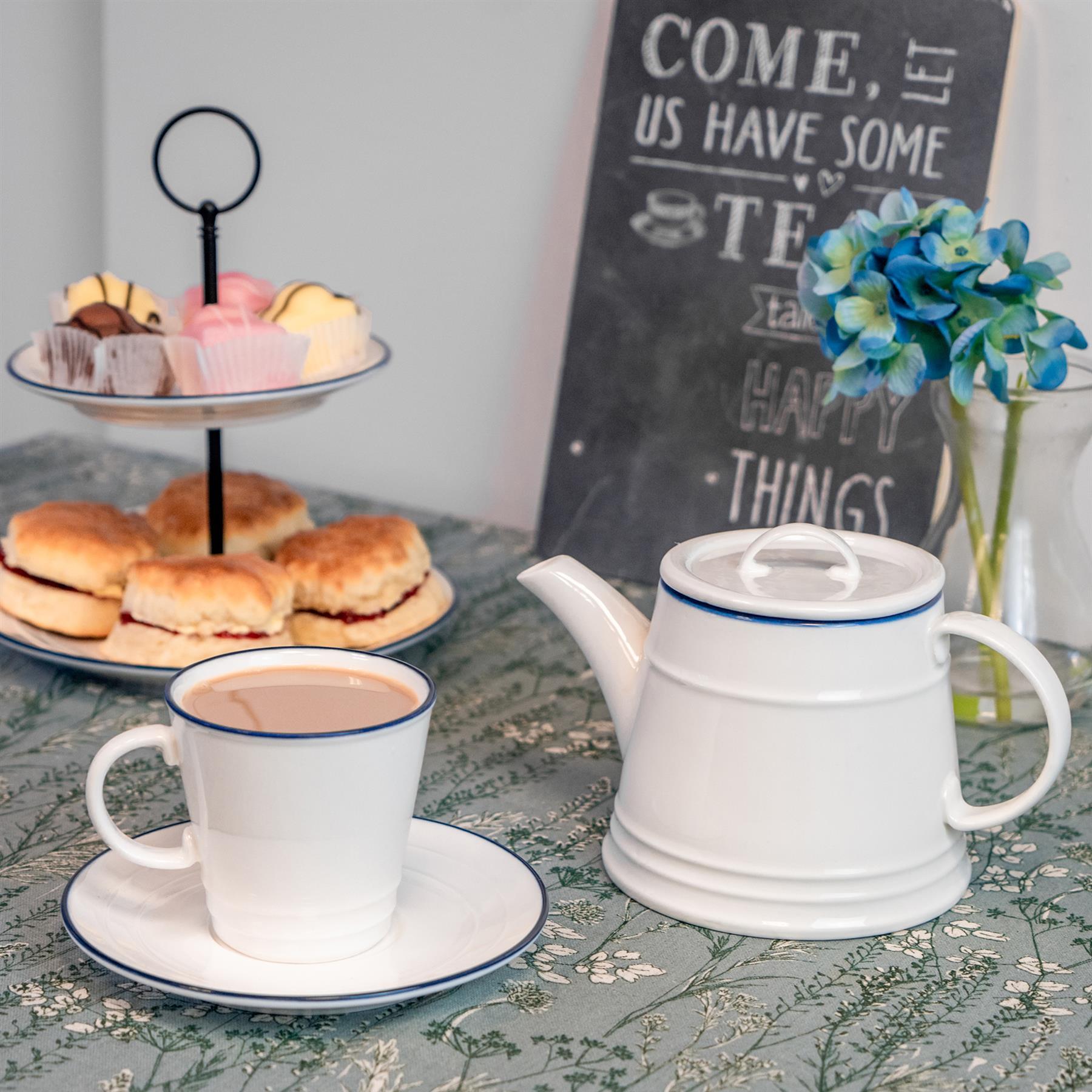 5pc Rustic White Tea for Two Set